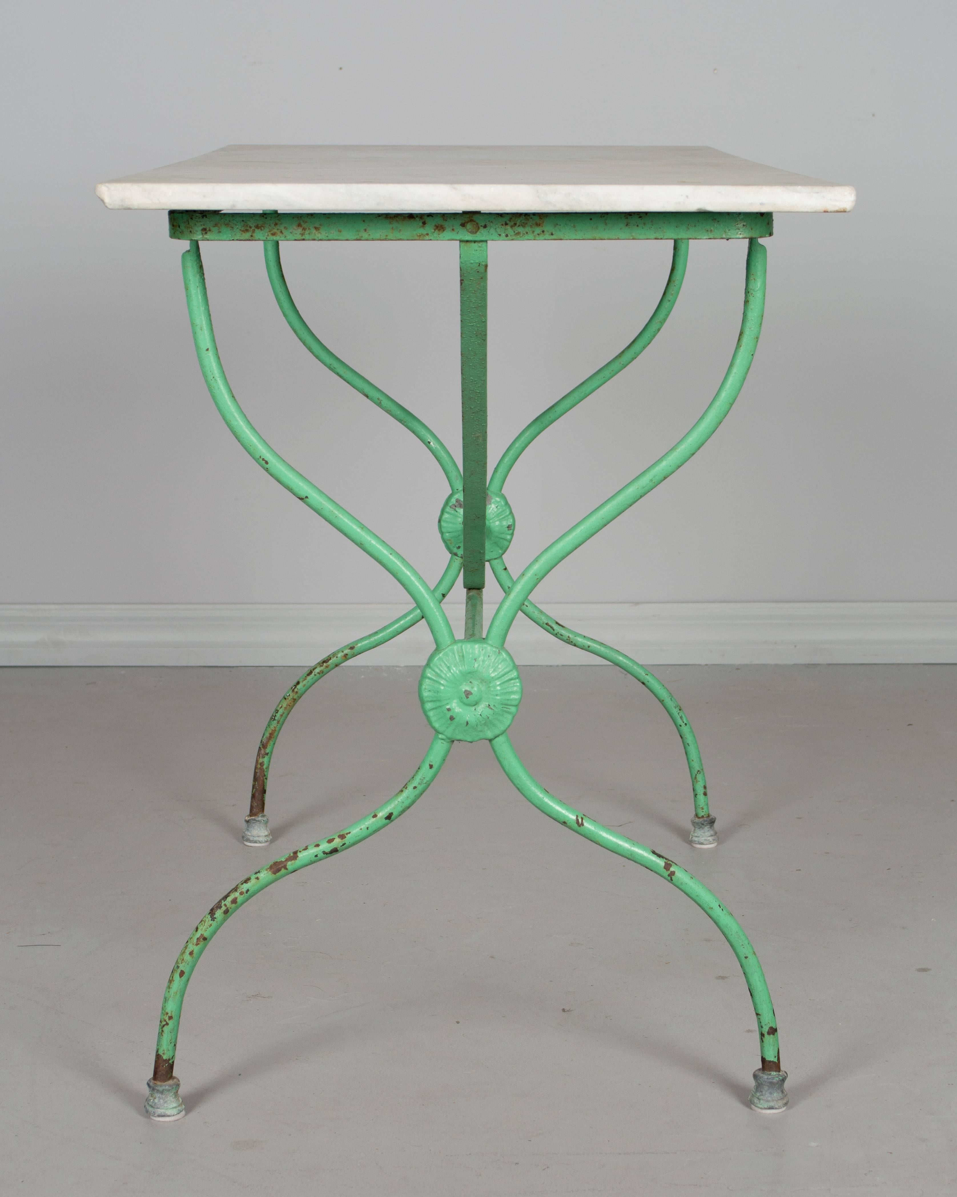 Country French Cast Iron Marble-Top Bistro Table