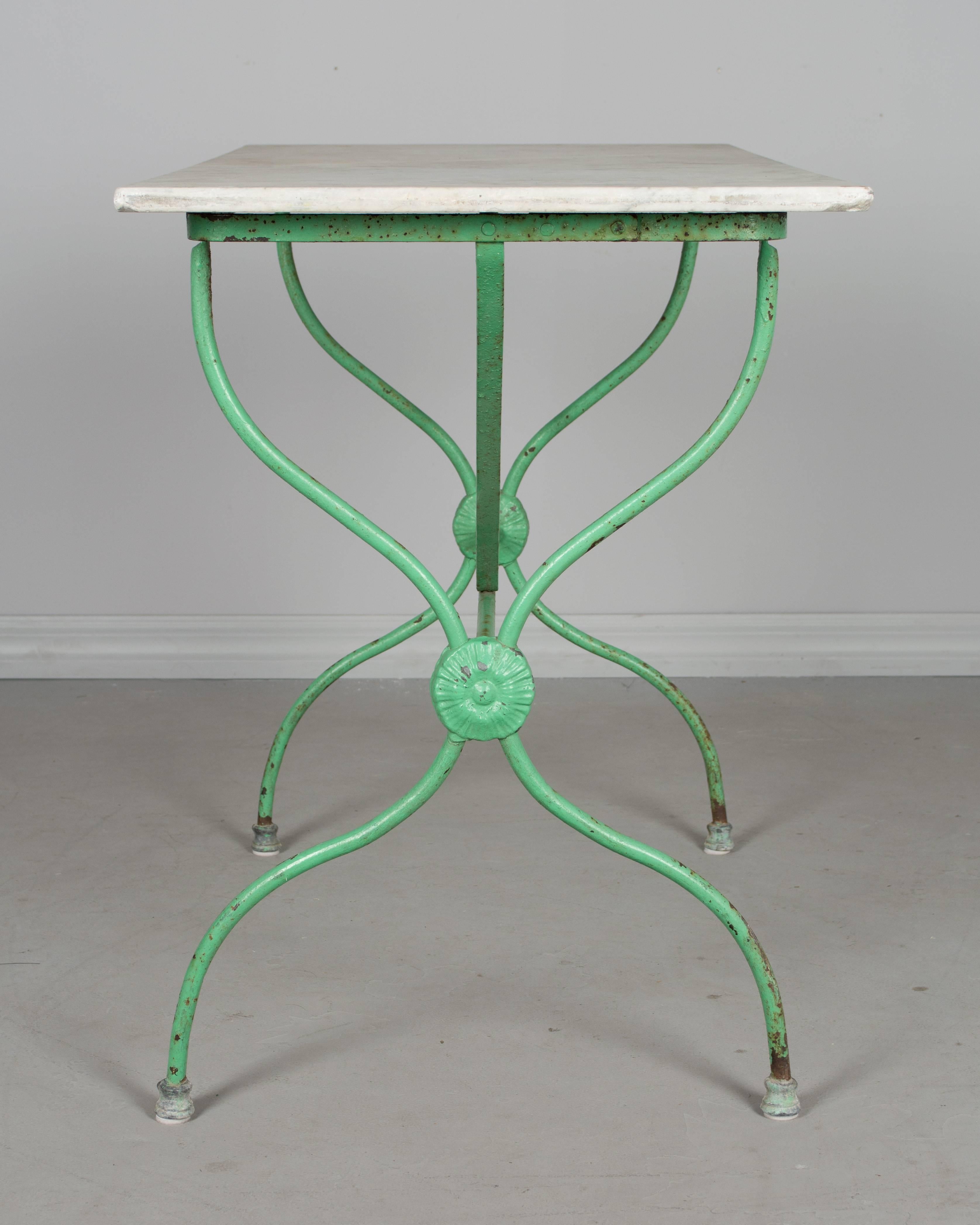 French Cast Iron Marble-Top Bistro Table In Excellent Condition In Winter Park, FL