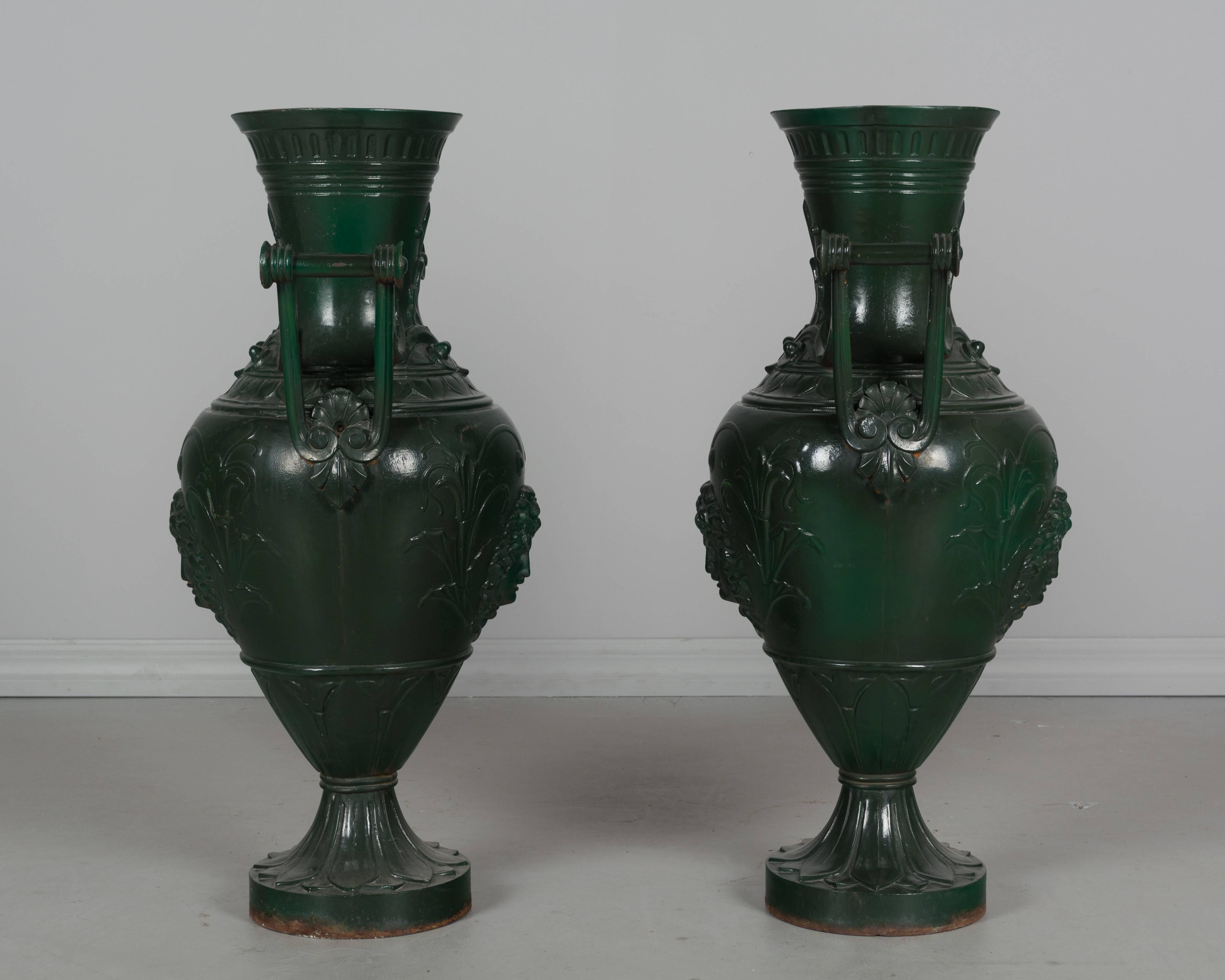 Art Nouveau Pair of French Cast Iron Garden Urns