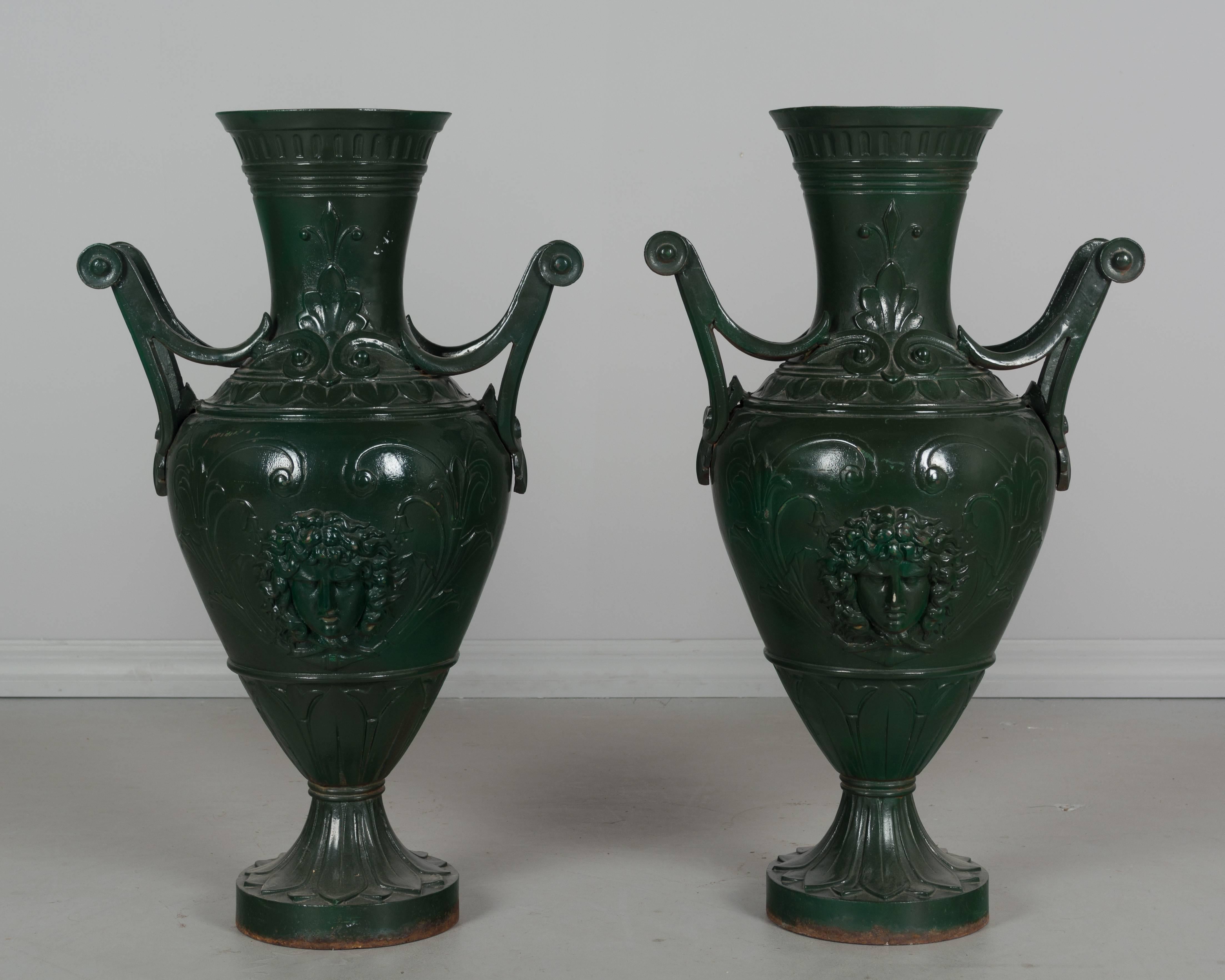 20th Century Pair of French Cast Iron Garden Urns