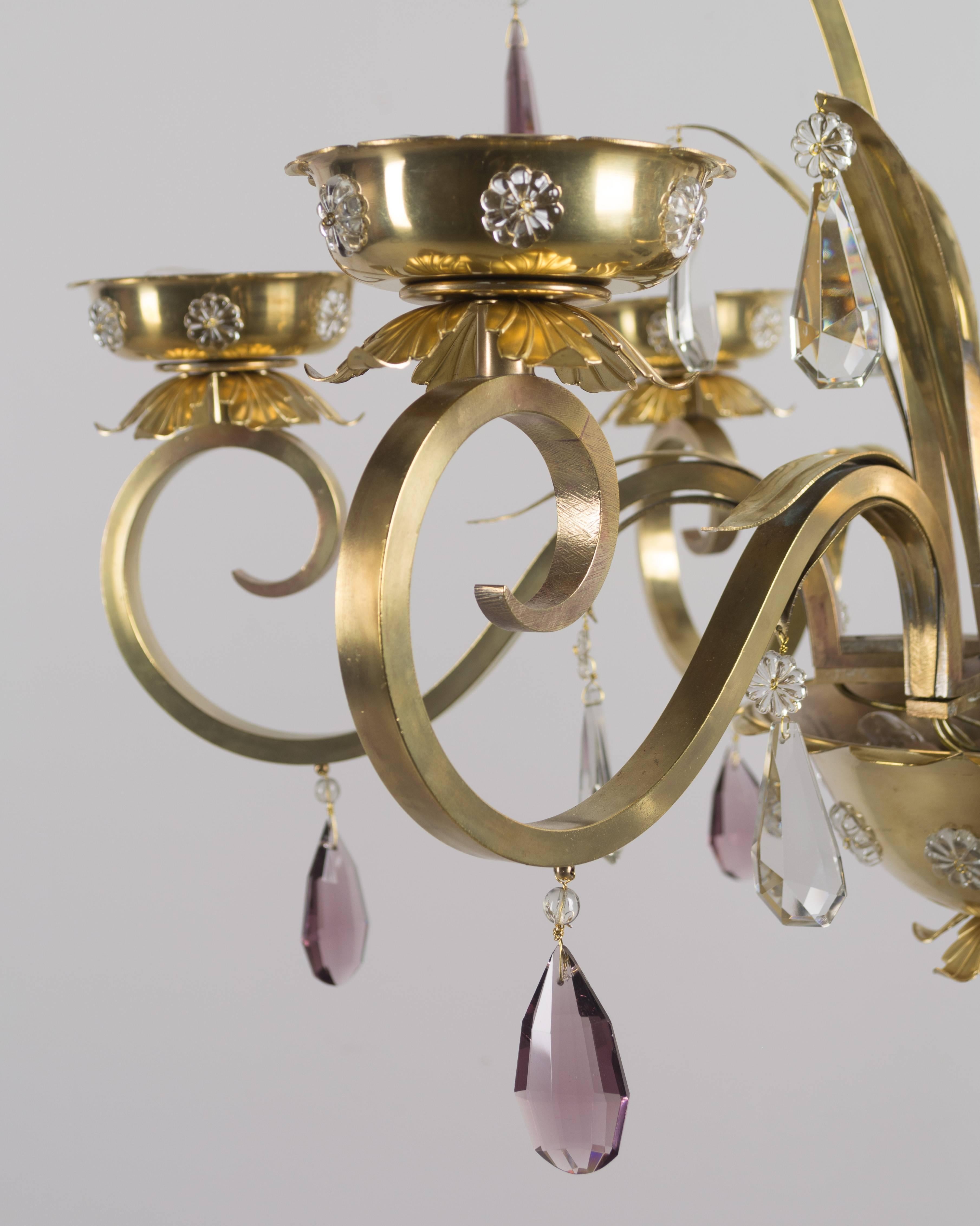 French Modern Maison Jansen Style Brass Chandelier For Sale 2