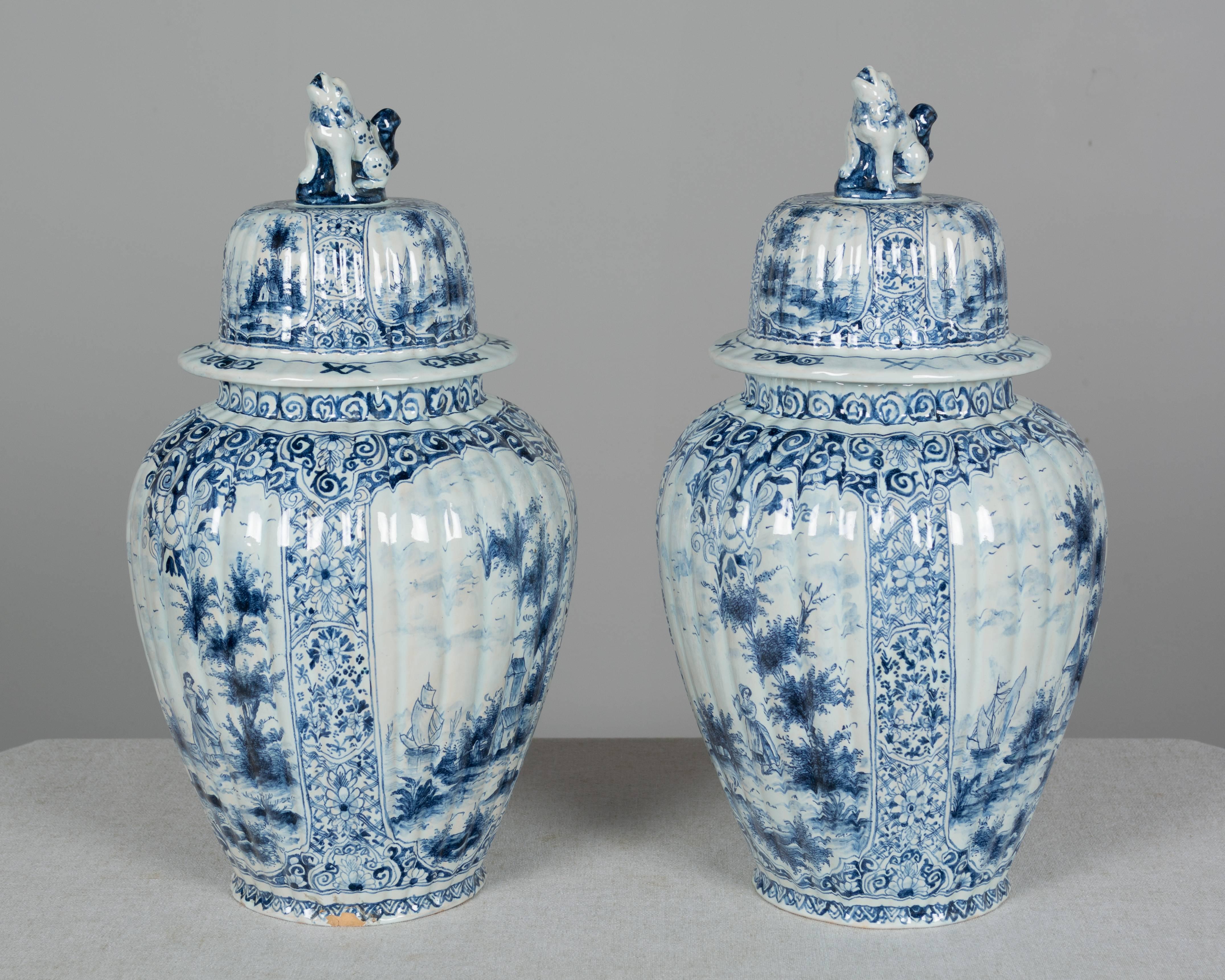 20th Century Pair of Delft Faience Urns