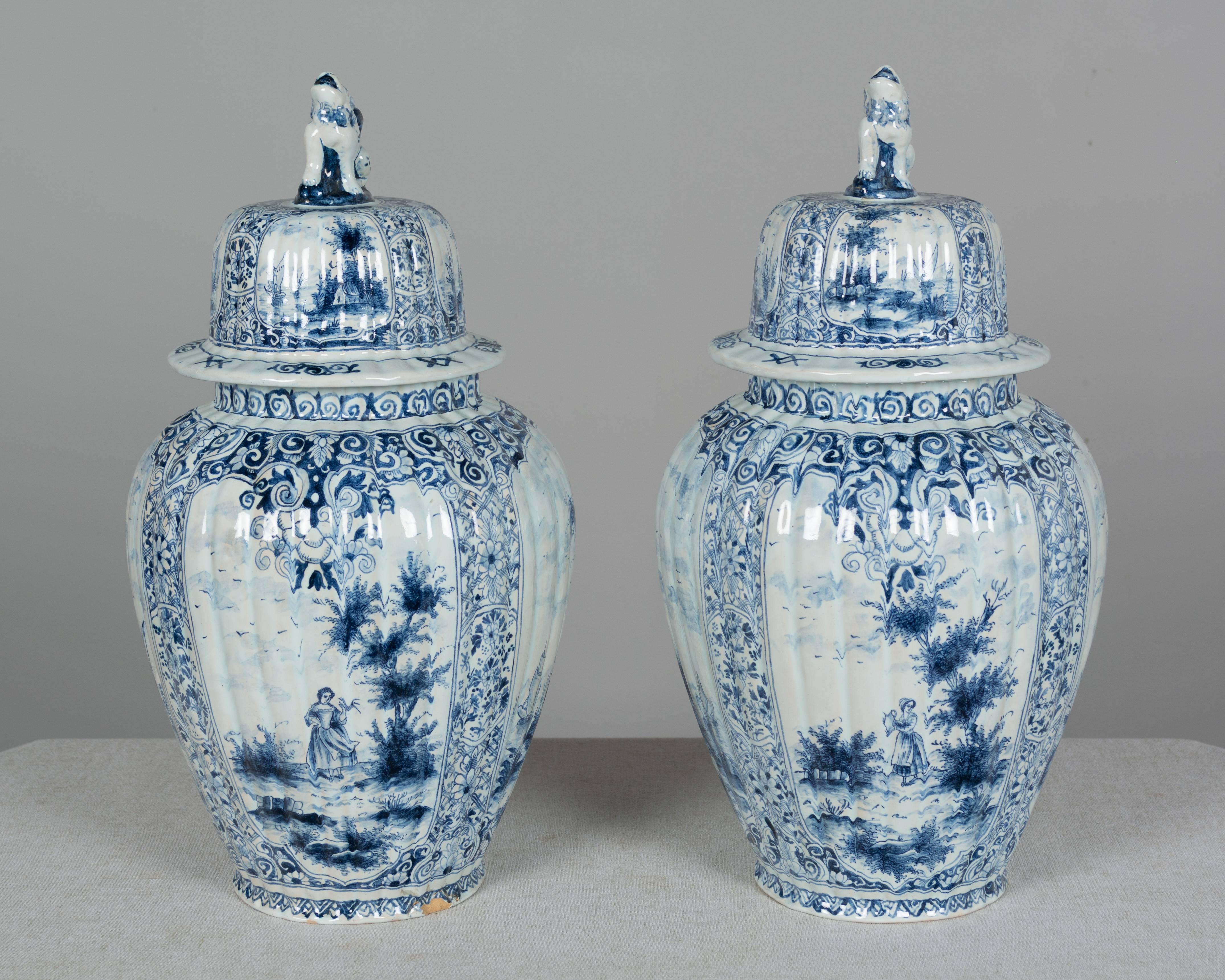 Dutch Pair of Delft Faience Urns
