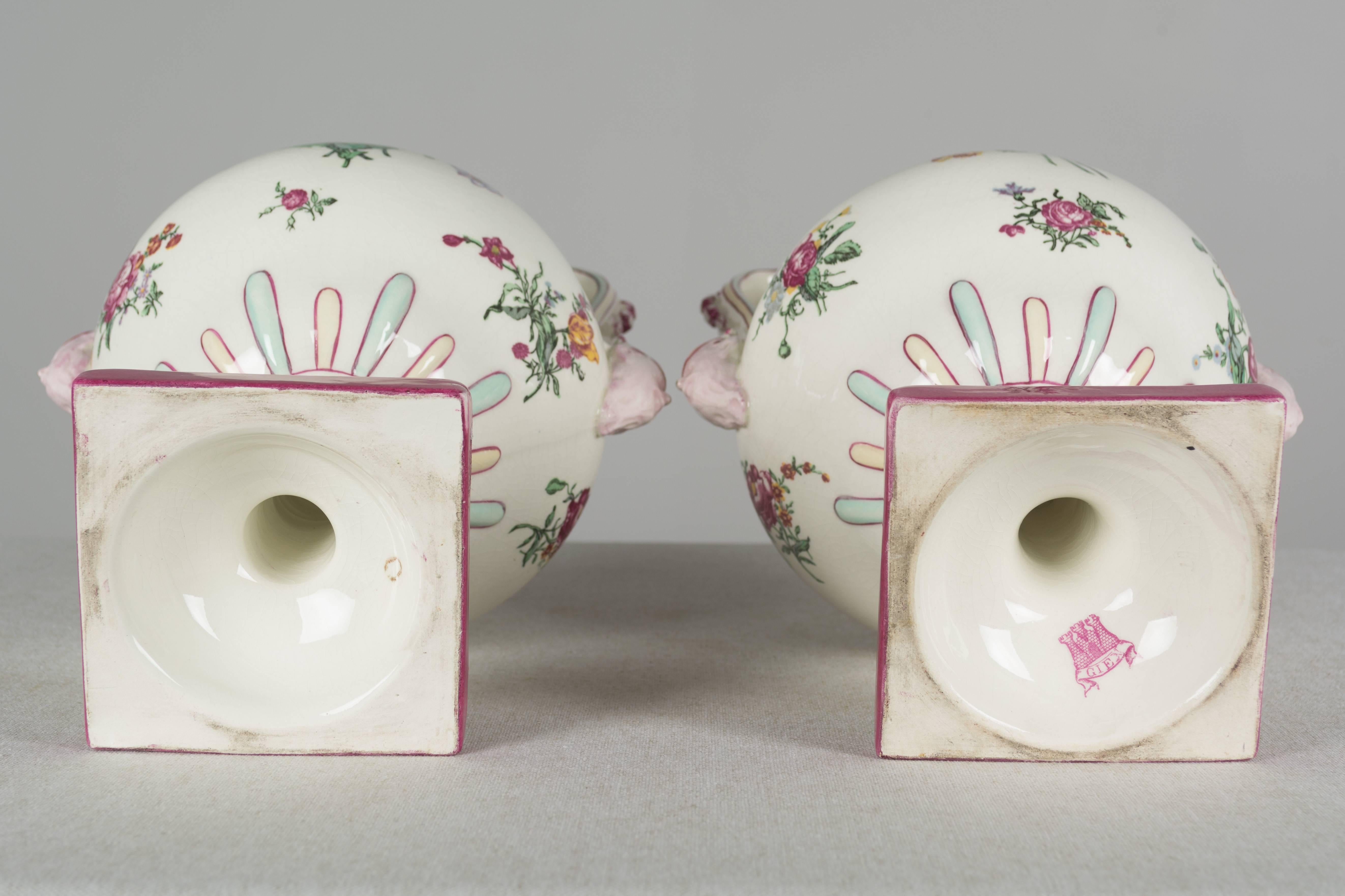 Pair of 19th Century French Gien Faience Urns 2