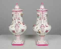 Pair of 19th Century French Gien Faience Urns