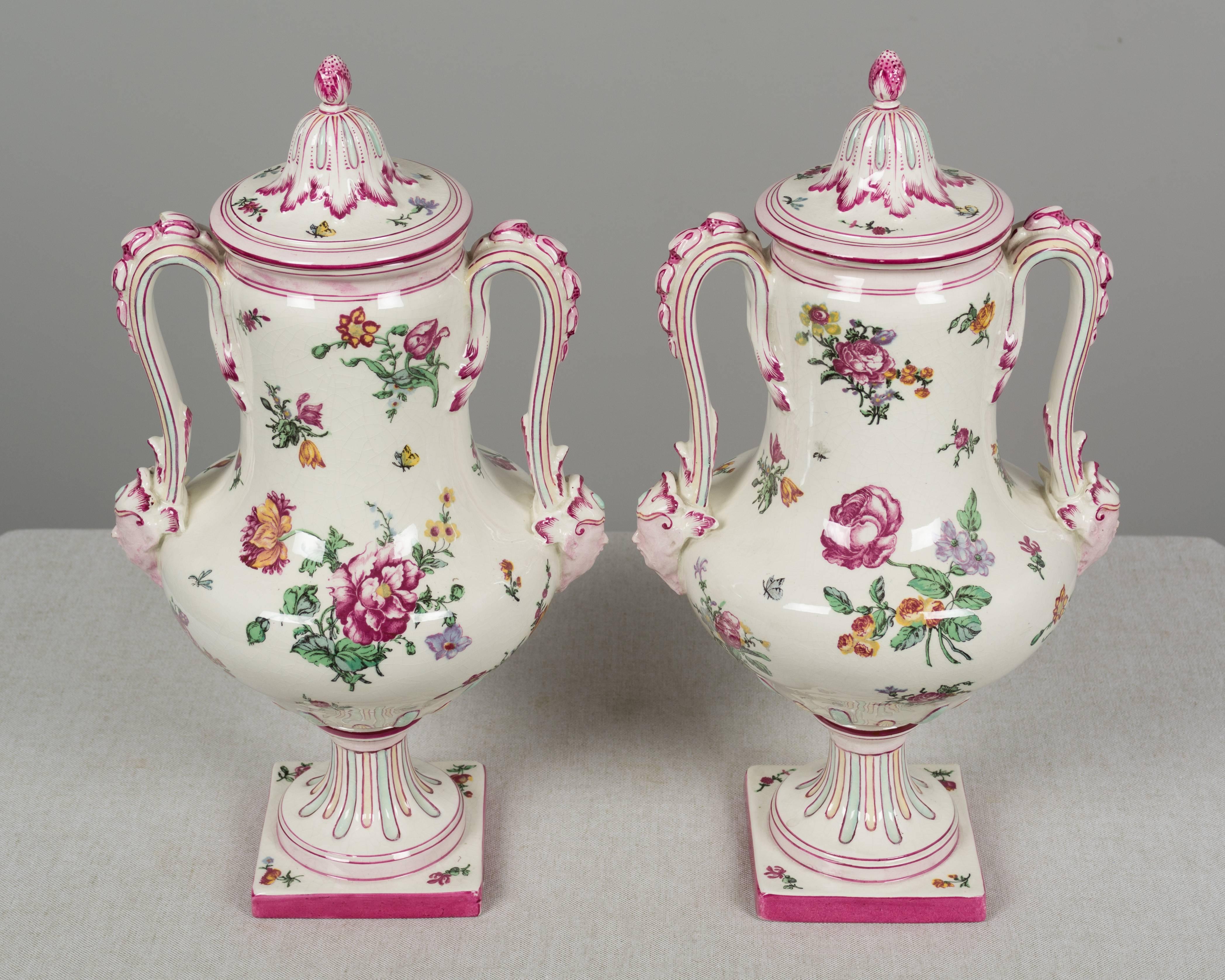 Pair of 19th Century French Gien Faience Urns 4