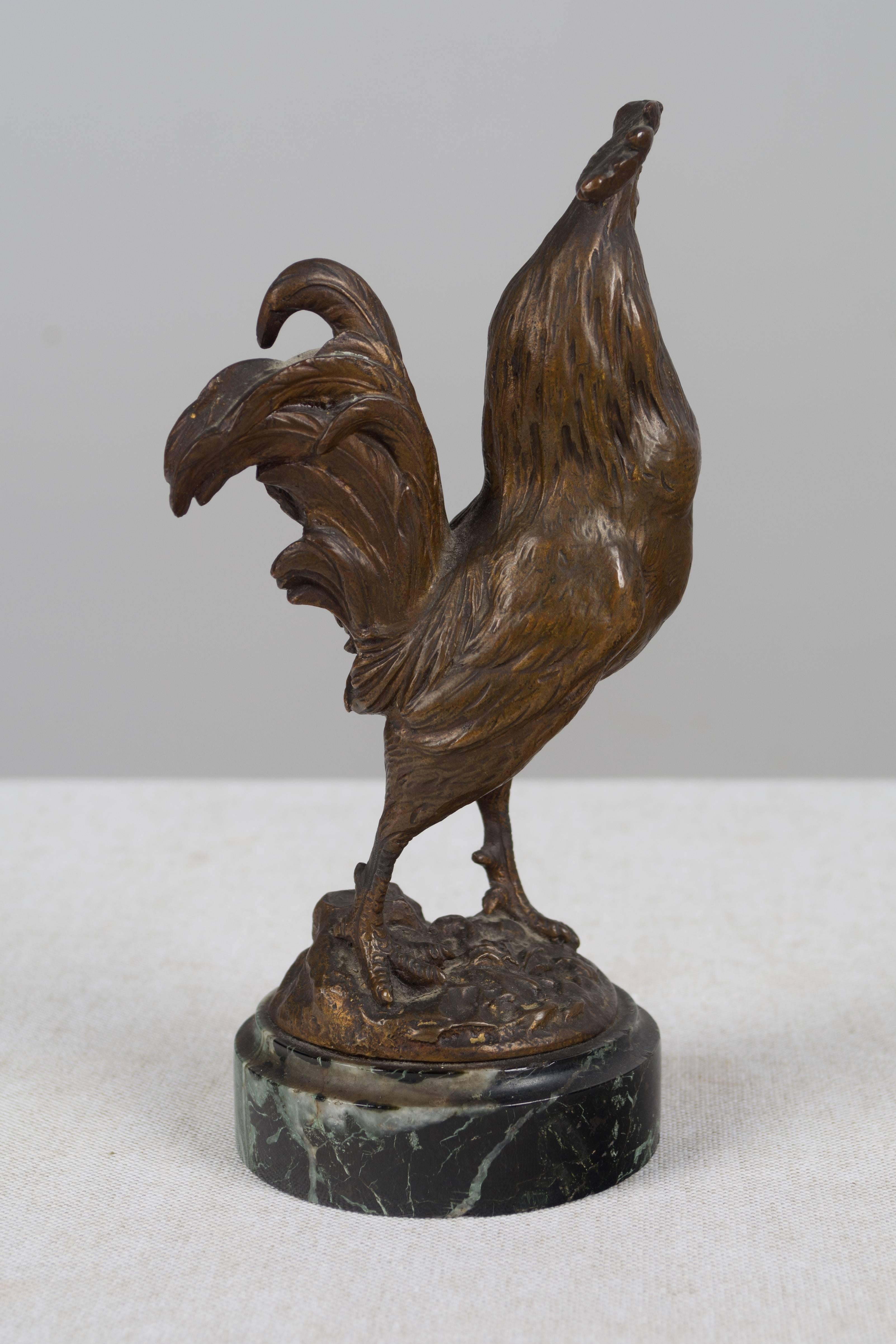 Marble 19th Century French Bronze Rooster by Charles Paillet