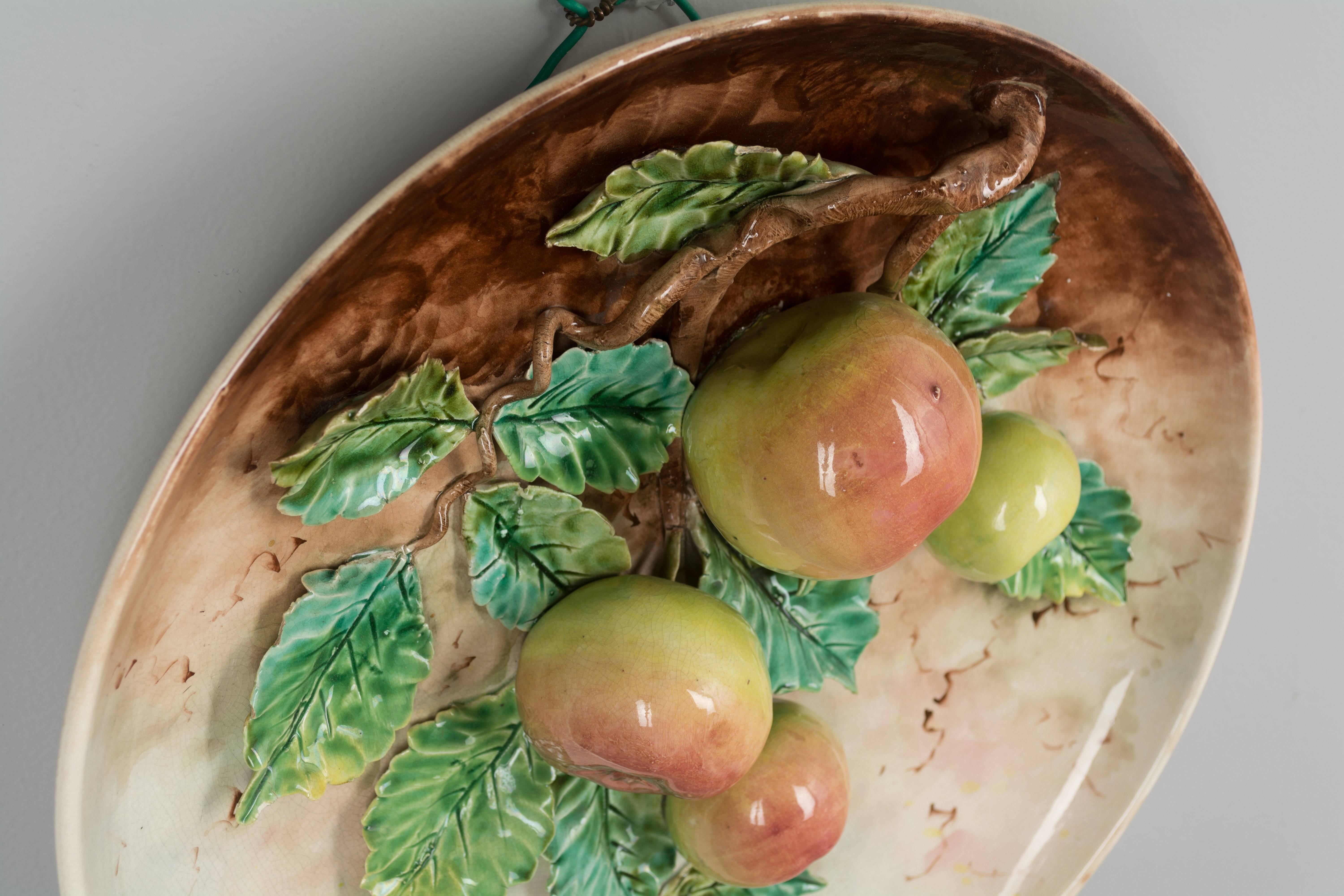 Late 19th Century French Barbotine Wall Platter with Apples 2