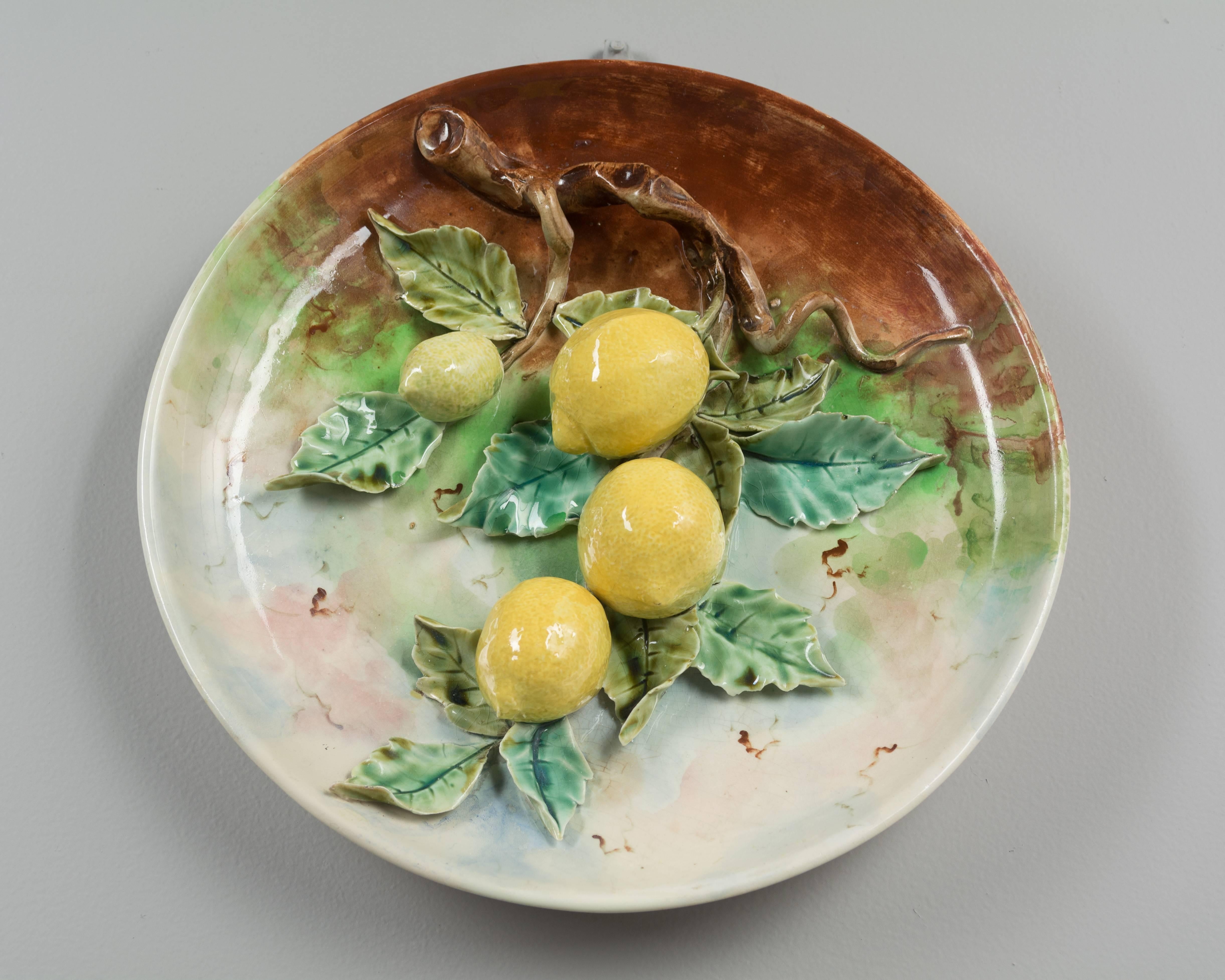 Ceramic 19th Century French Barbotine Wall Platter with Lemons