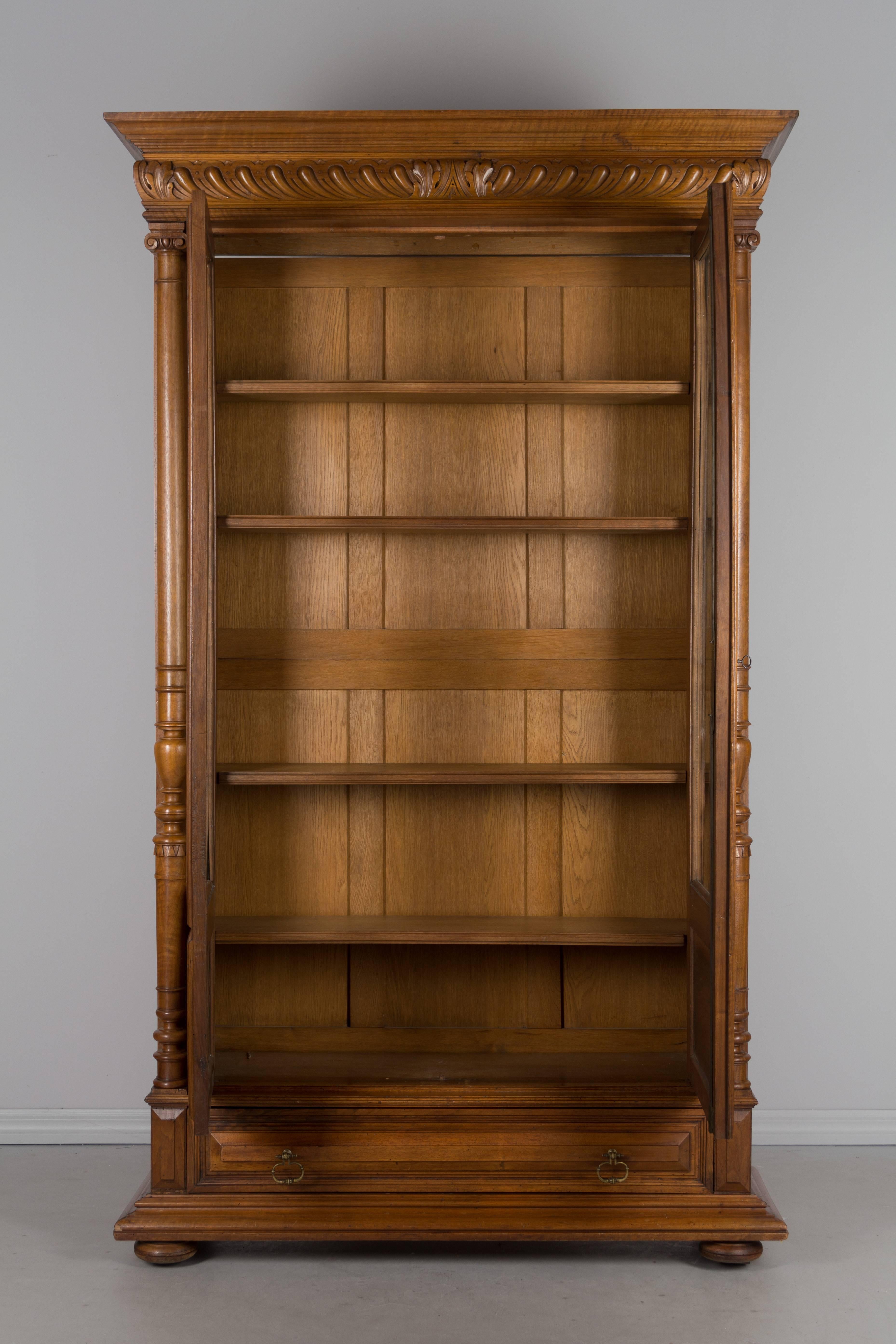 Hand-Carved 19th Century, French Henri II Style Walnut Bibliotheque