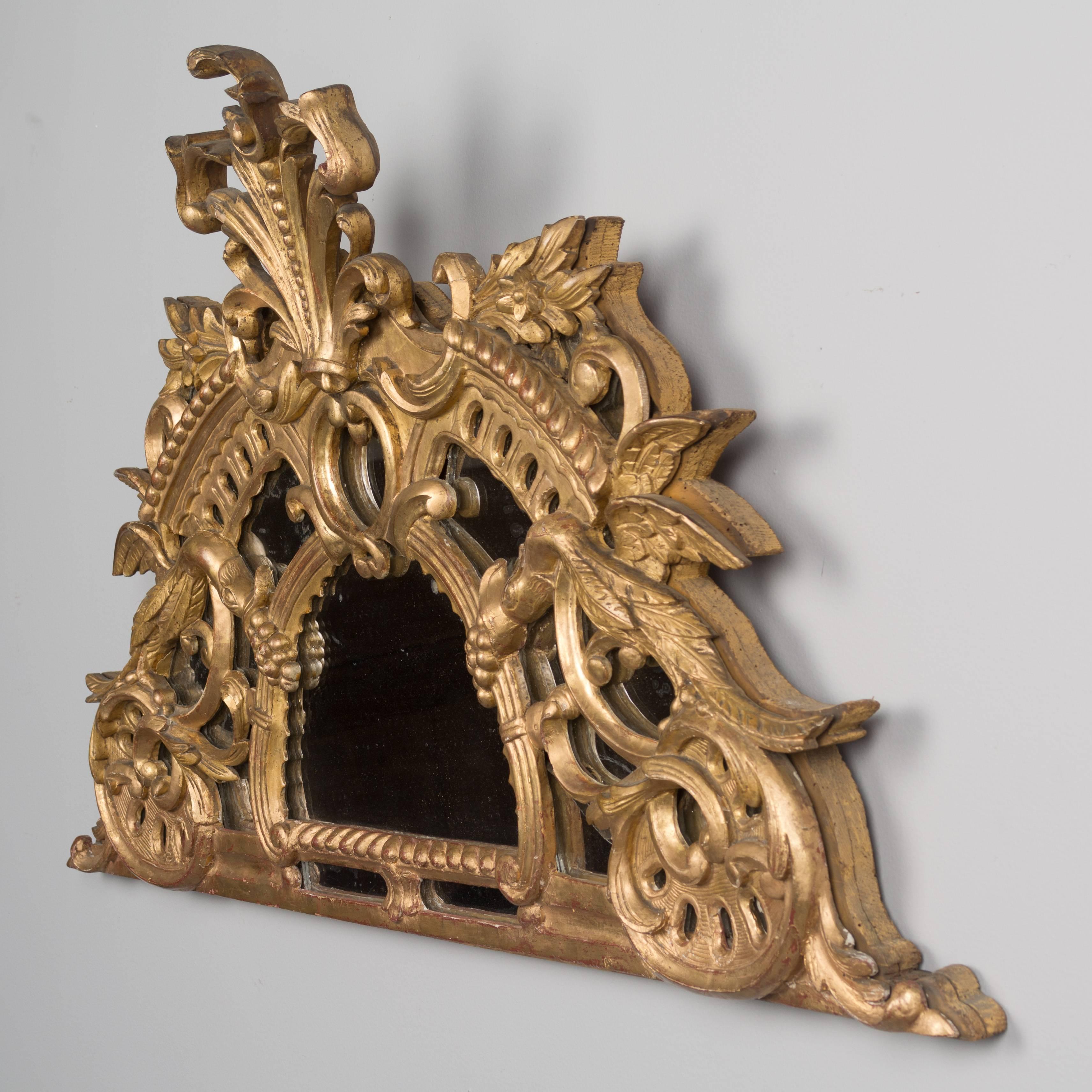 Hand-Carved 18th Century French Gilded Demilune Mirror