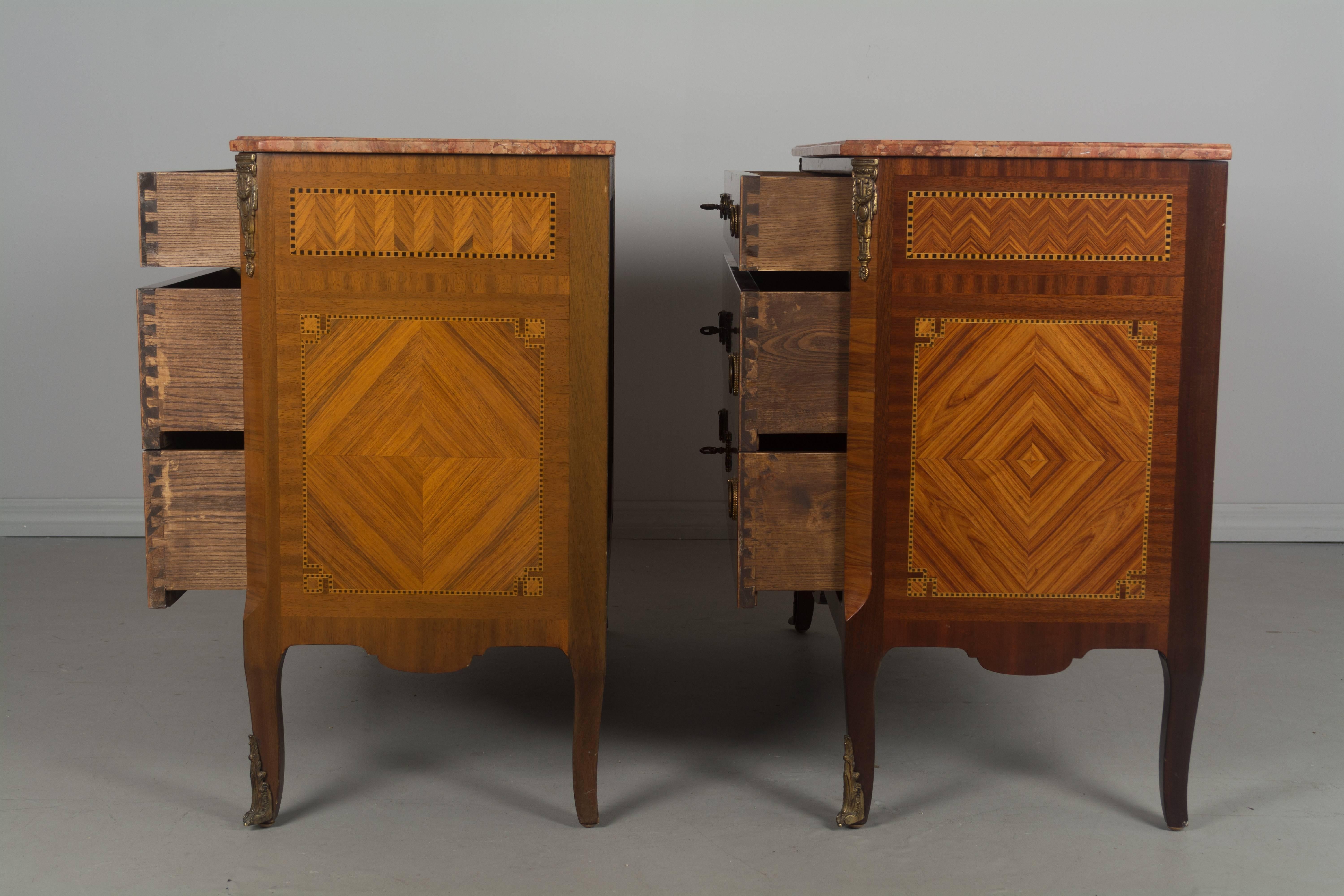 Inlay Pair of Louis XVI Style Marquetry Commodes or Chest of Drawers