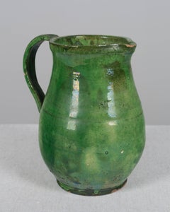 19th Century French Terracotta Pitcher with Green Glaze