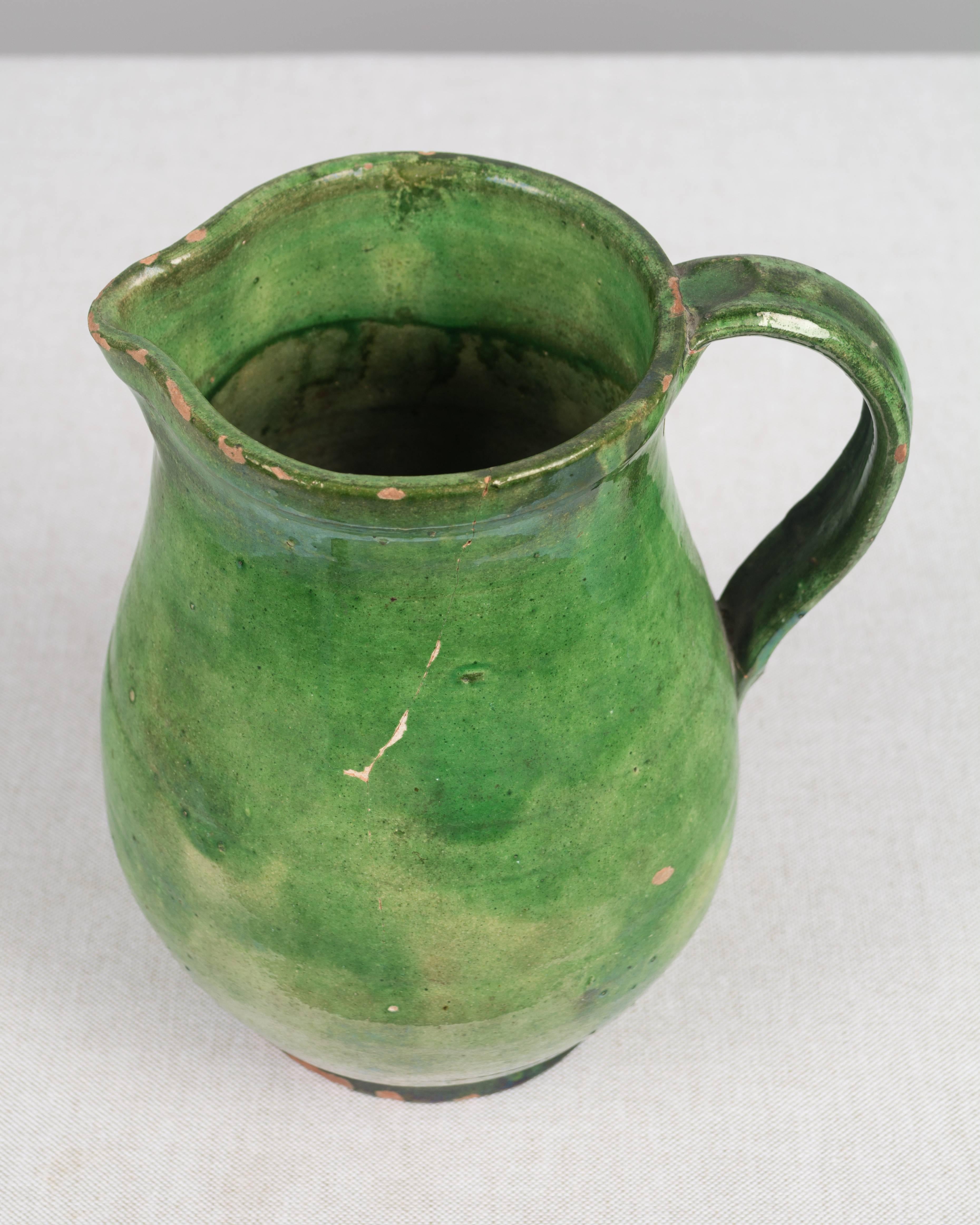 19th Century French Terracotta Pitcher with Green Glaze 2