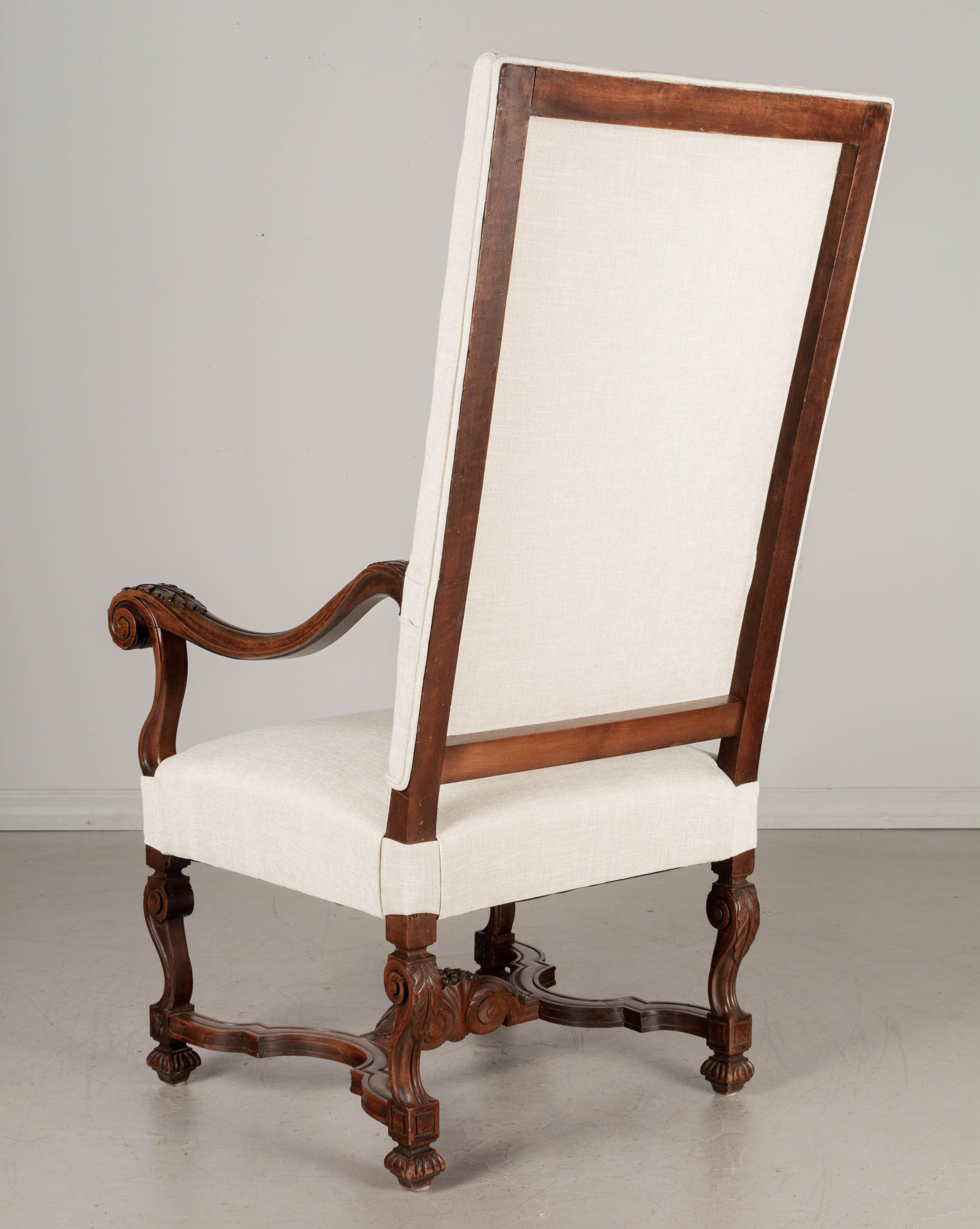 Hand-Carved 19th Century Louis XIII Style Fauteuil or Armchair For Sale