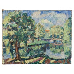 Mid Century Impressionist Style Landscape Painting 