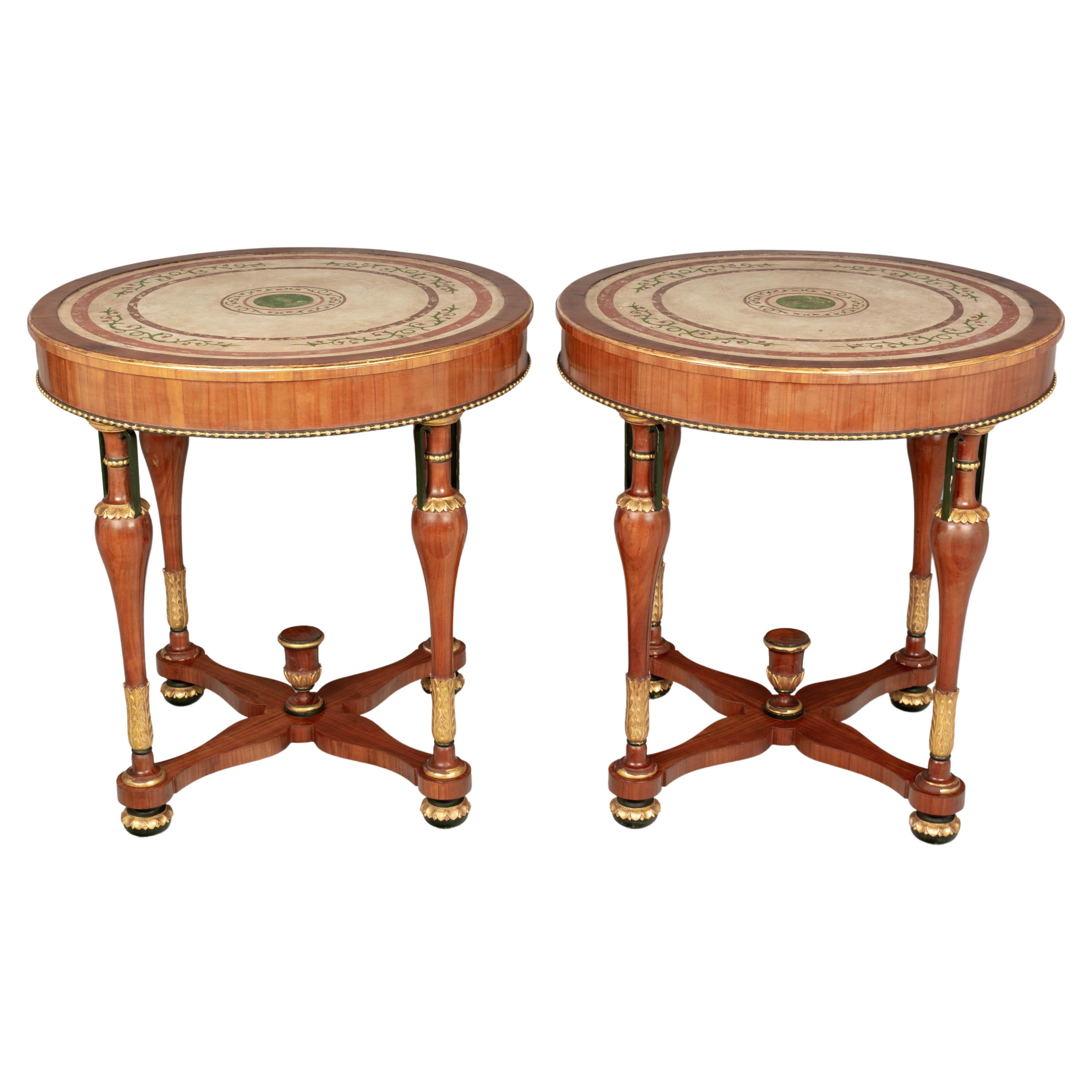 Pair of Italian Neoclassical Scagliola Top Center Tables For Sale