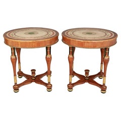 Vintage Pair of Italian Neoclassical Scagliola Top Center Tables