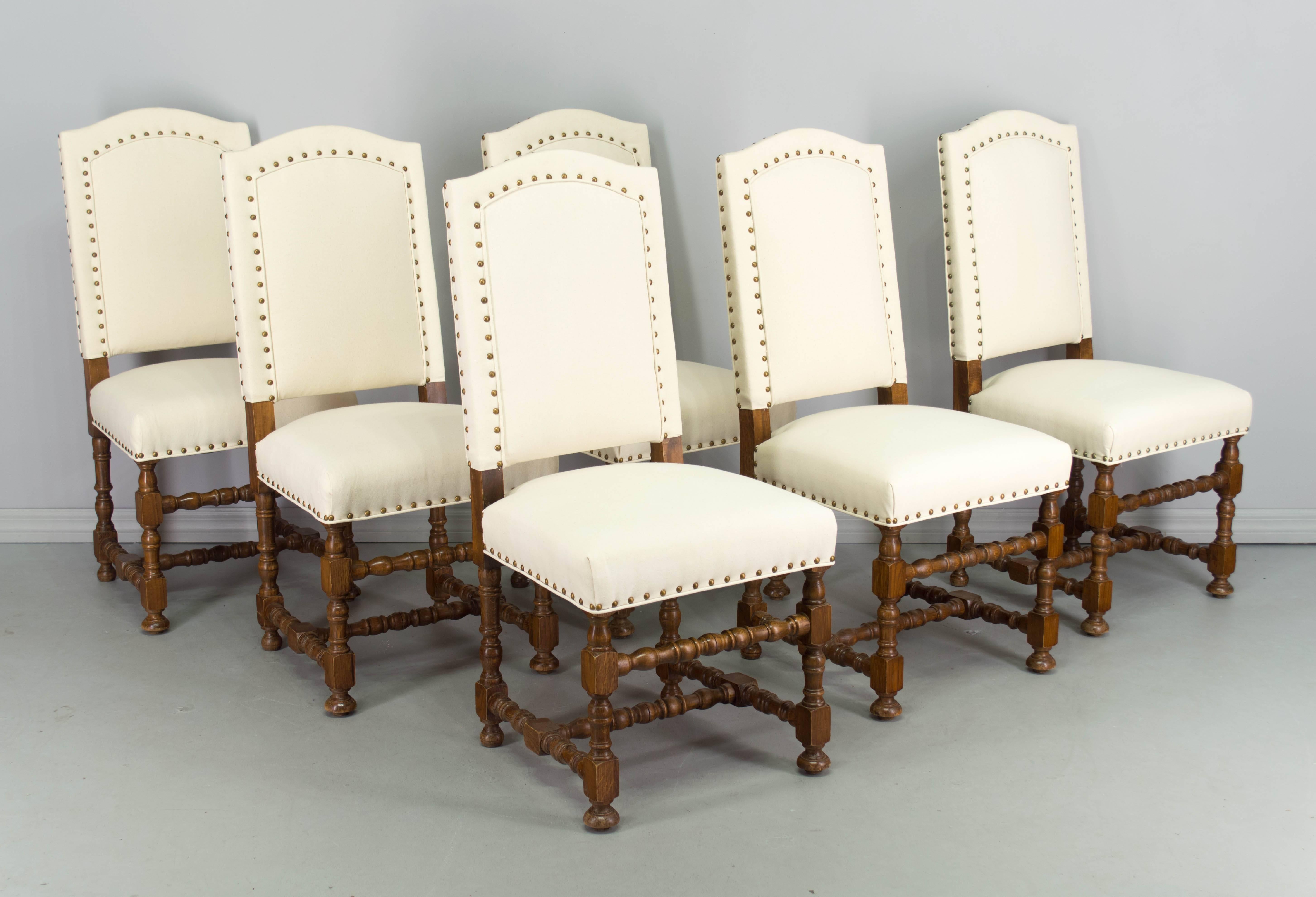 Set of Six French Louis XIII Style Dining Chairs 6