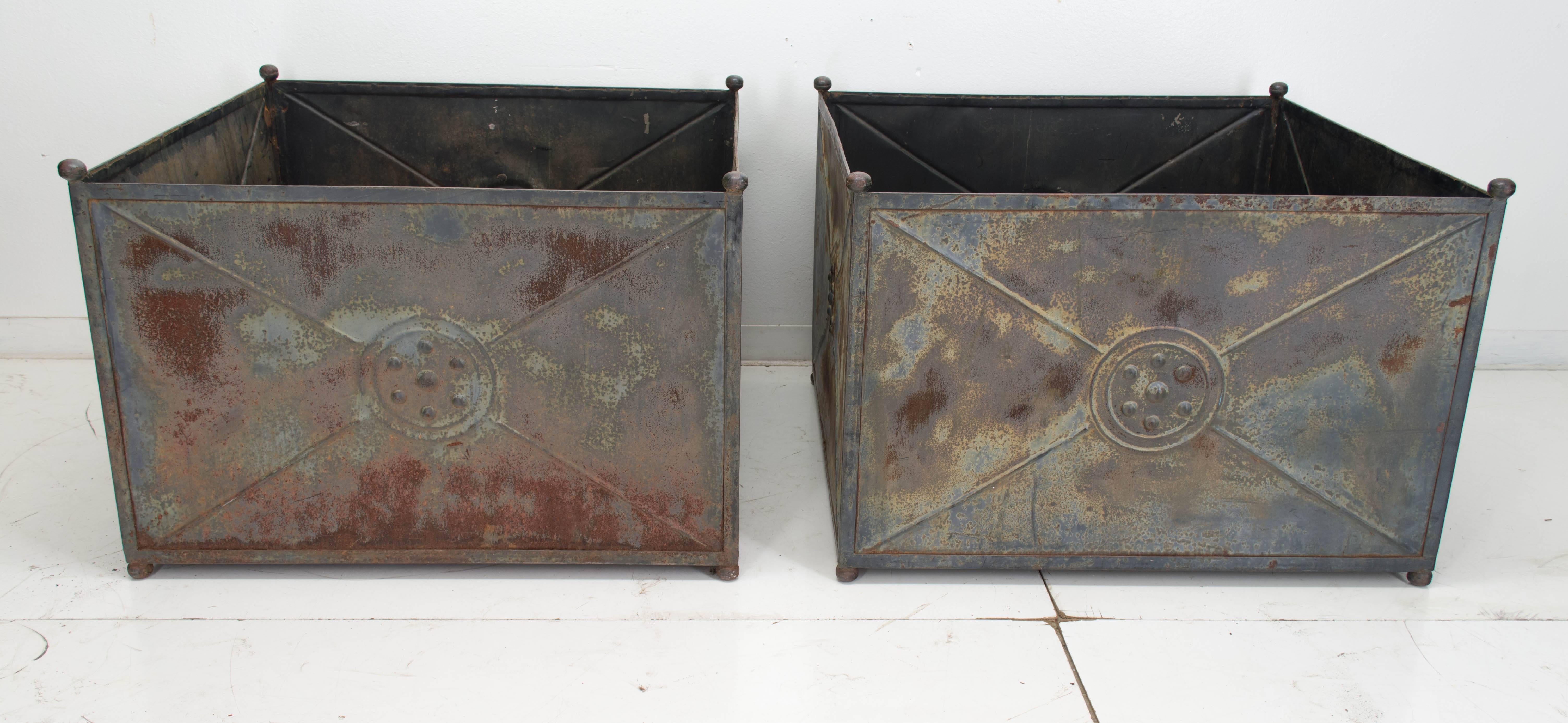 20th Century Pair of Large French Zinc Garden Planters