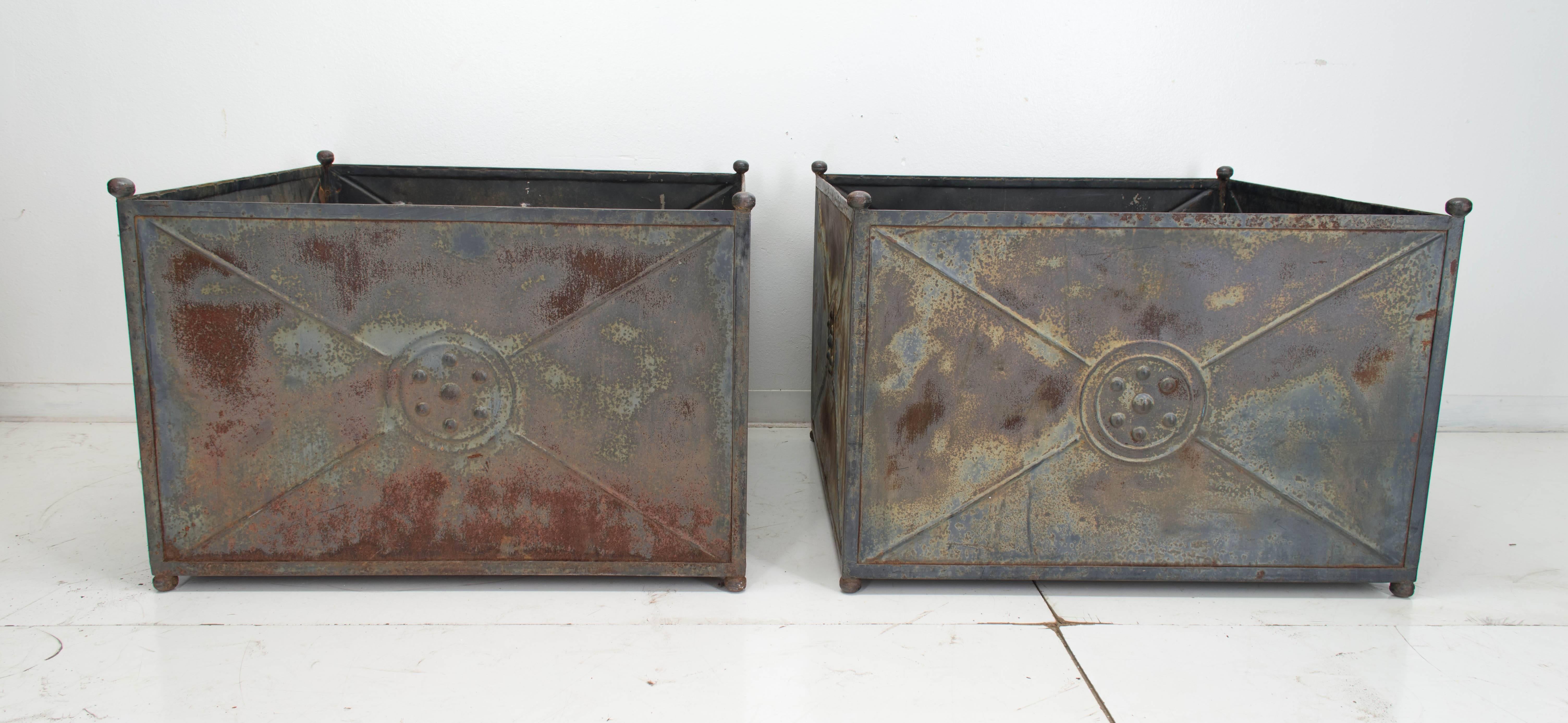 Pair of Large French Zinc Garden Planters 3