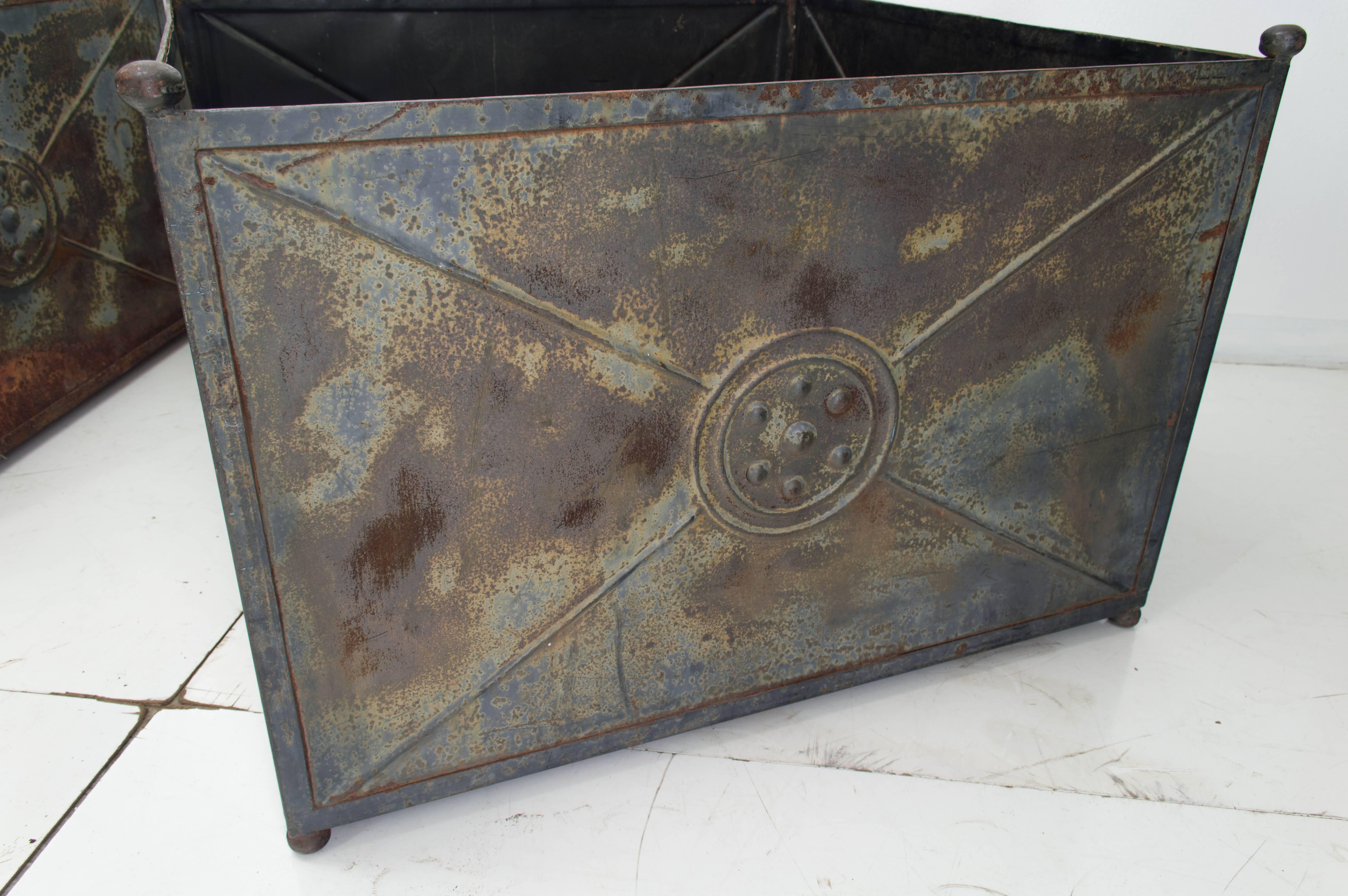 Pair of Large French Zinc Garden Planters 2