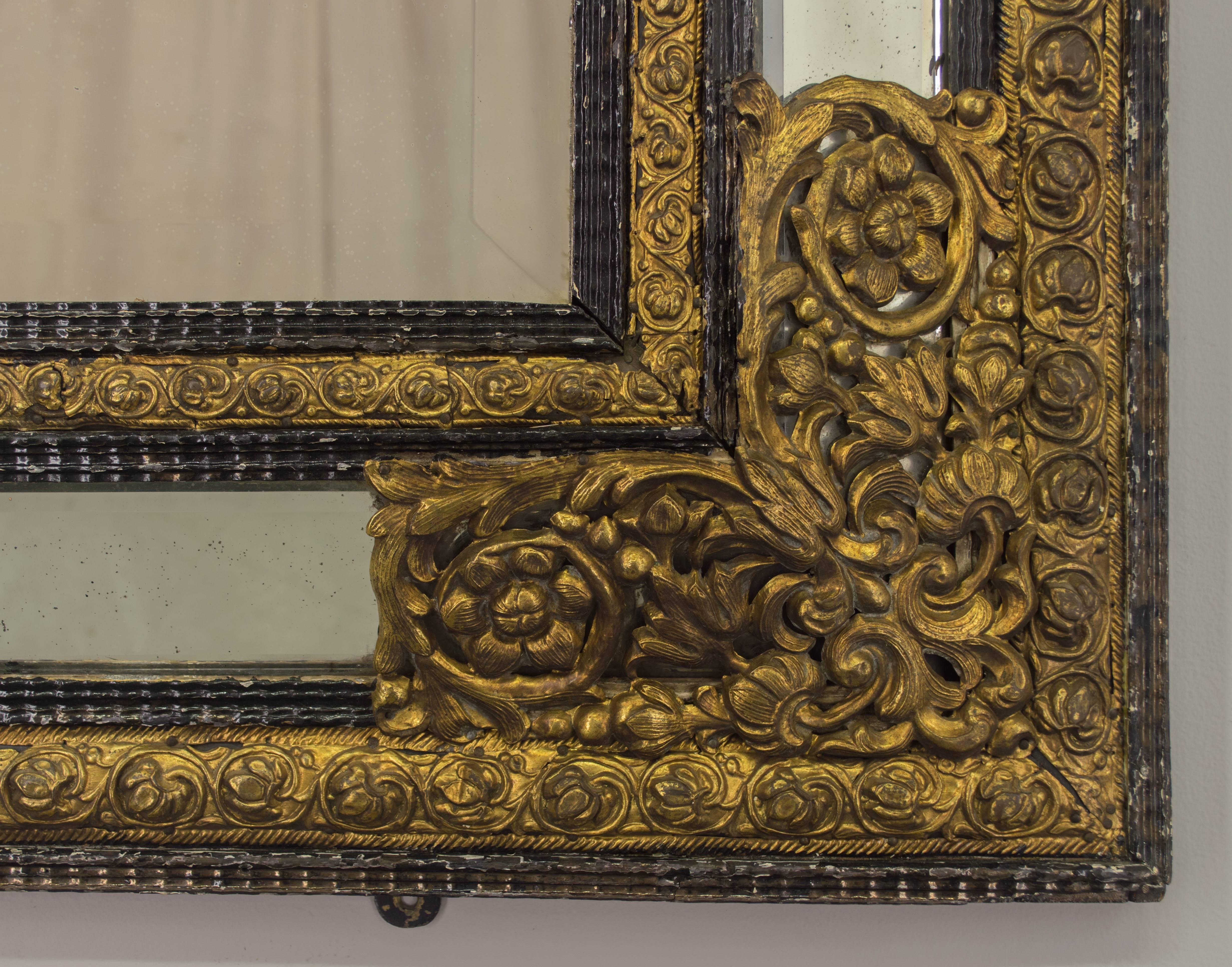 Napoleon III 19th Century Dutch Mirror with Brass Embossment