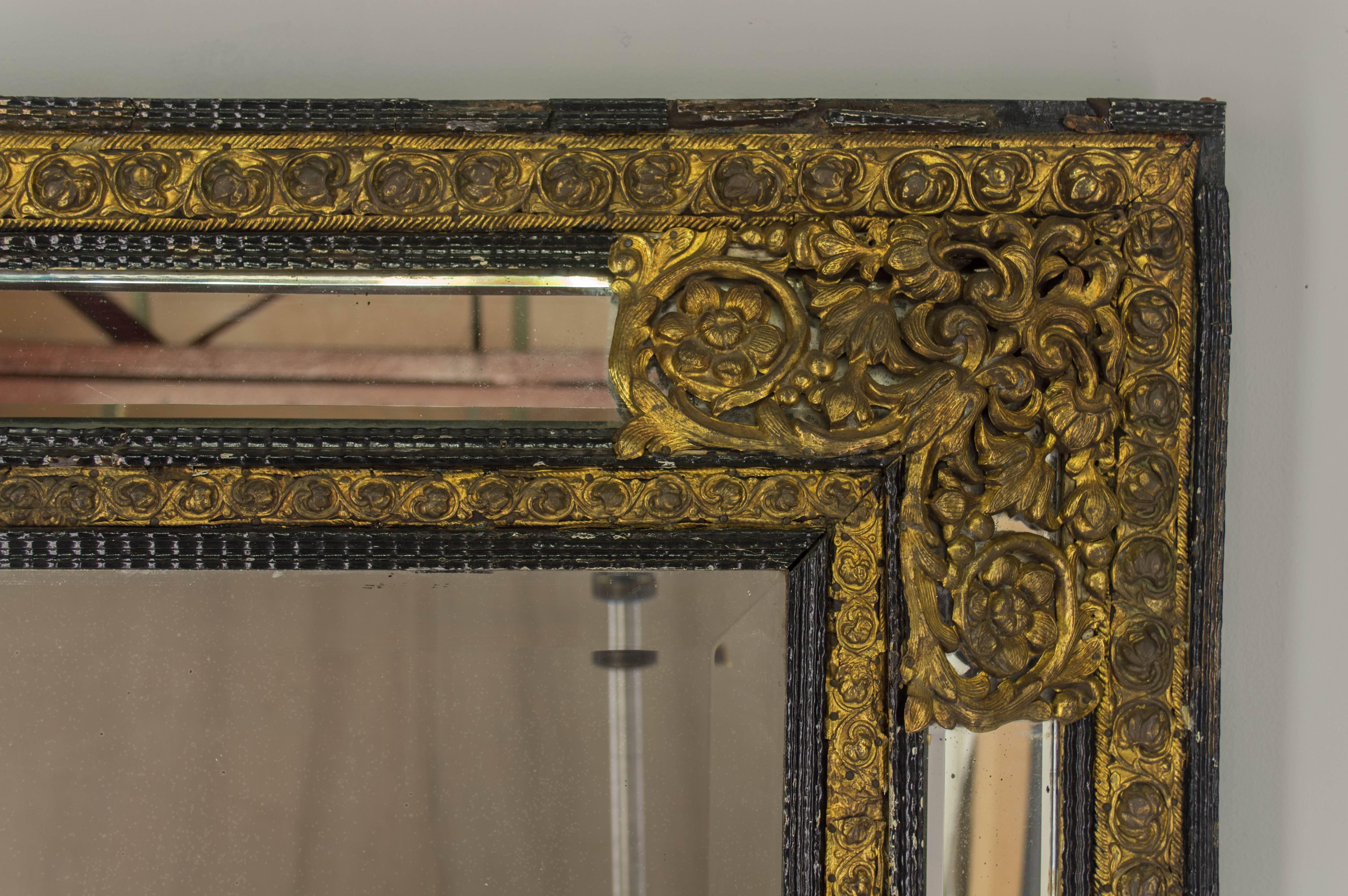 19th Century Dutch Mirror with Brass Embossment 3