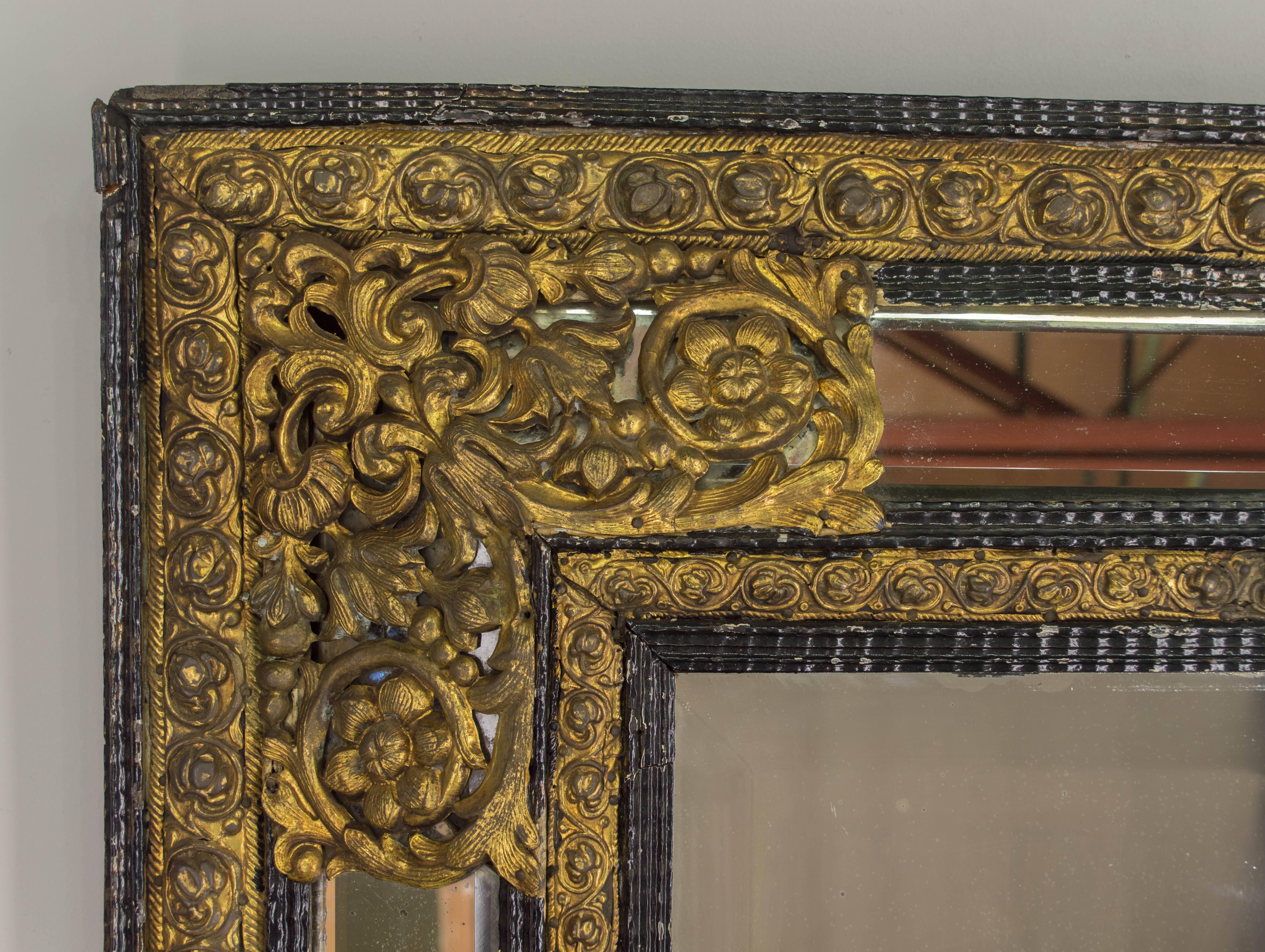 19th Century Dutch Mirror with Brass Embossment 4
