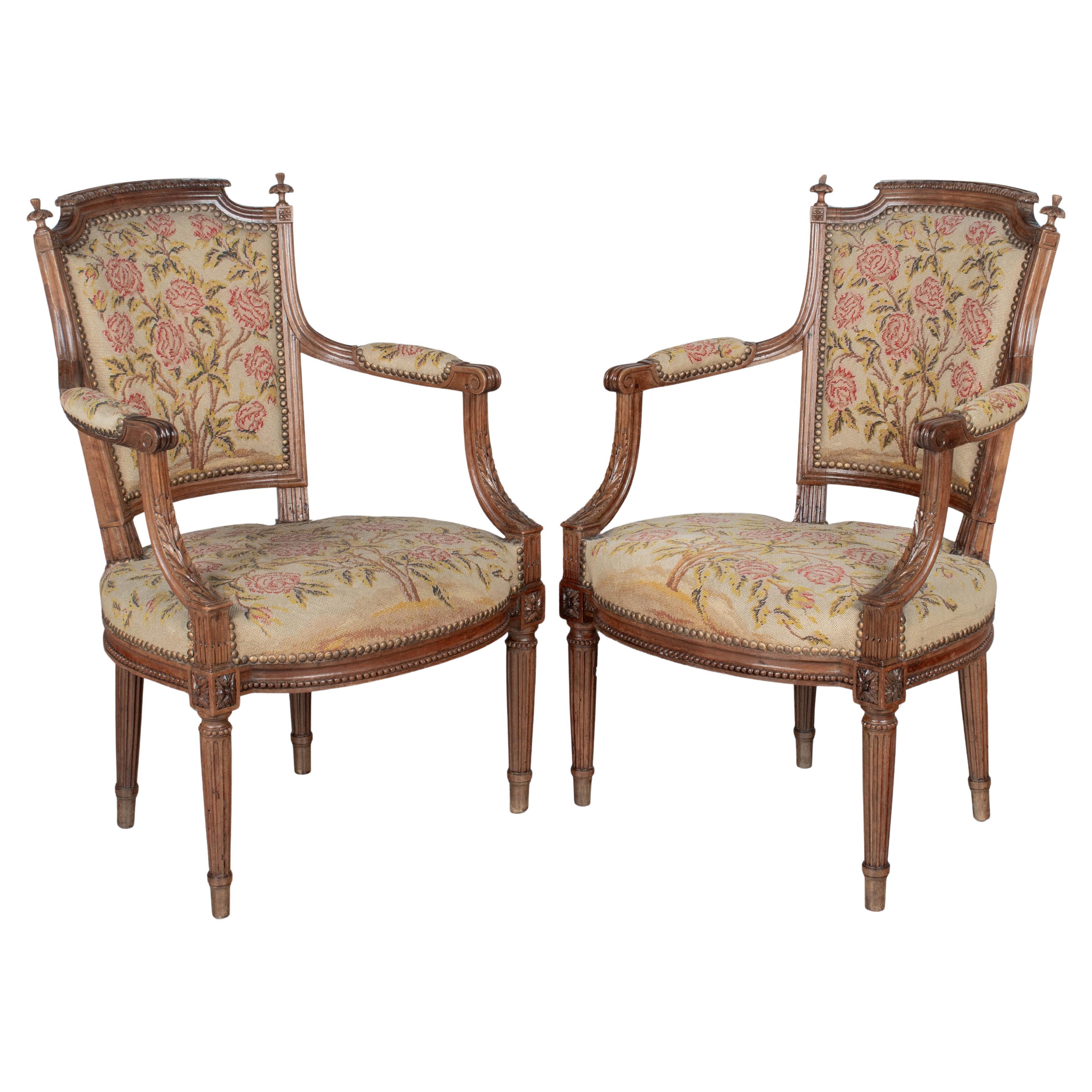 18th Century Louis XVI Period French Fauteuils, a Pair