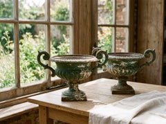 Pair of 19th Century French Small Cast Iron Urns