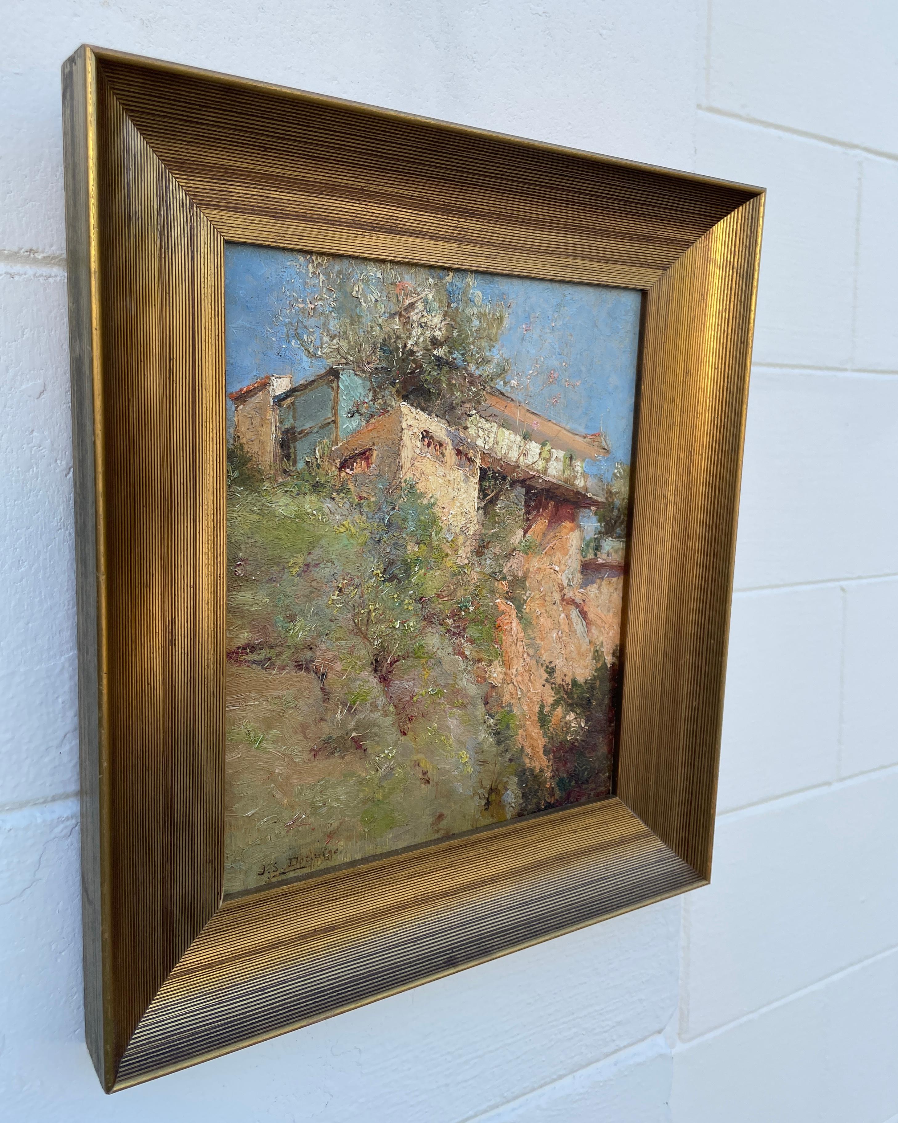 Peinture française du 19e siècle représentant une maison au bord d'une falaise en vente 3
