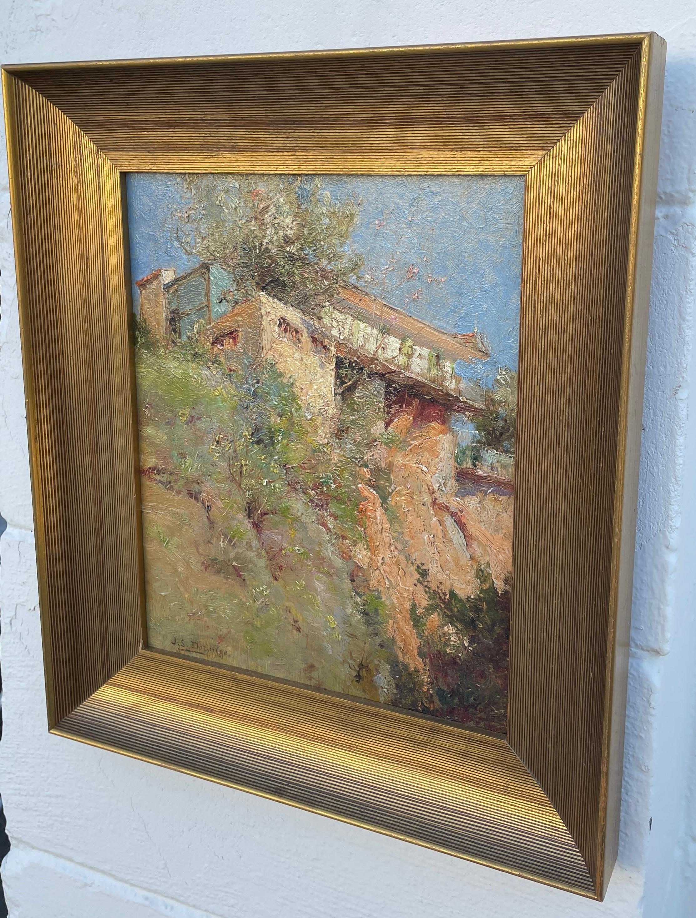 Peinture française du 19e siècle représentant une maison au bord d'une falaise en vente 4