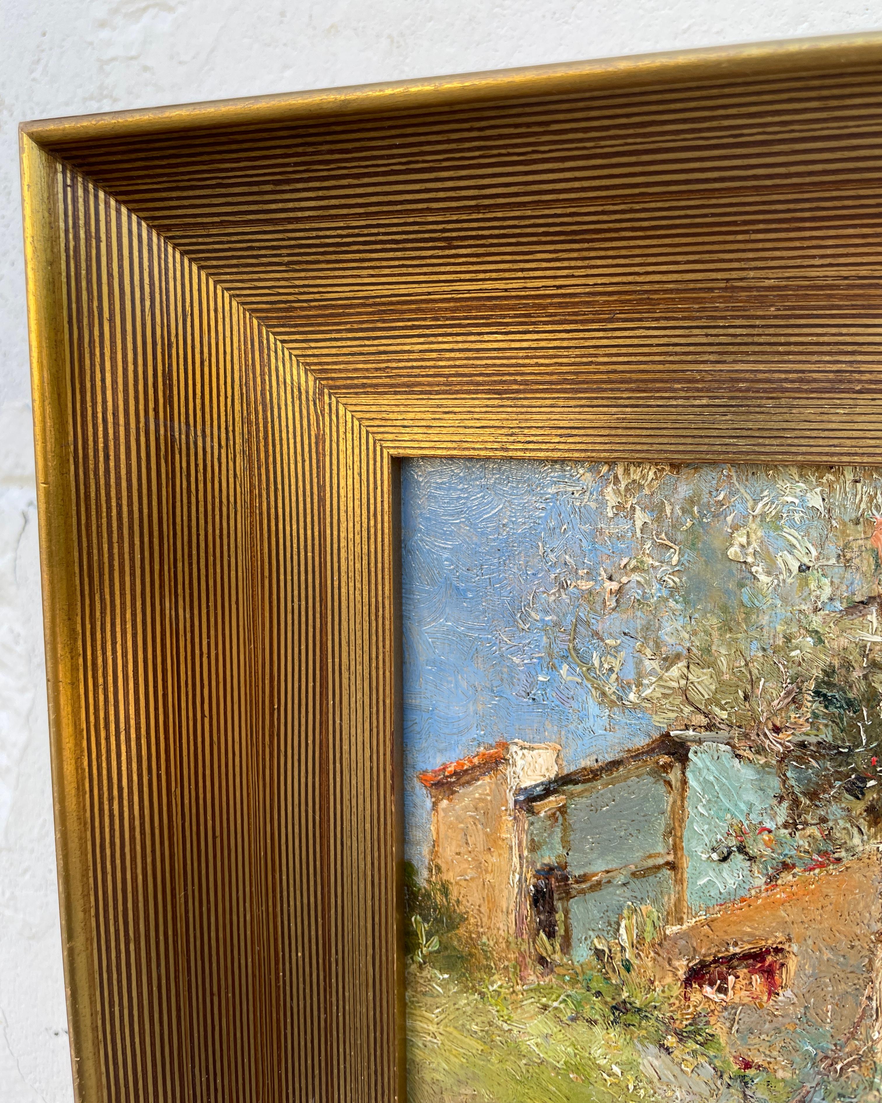 Bois Peinture française du 19e siècle représentant une maison au bord d'une falaise en vente