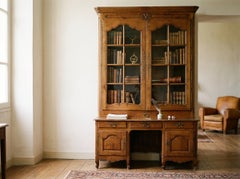 Secrétaire Louis XV du XVIIIe siècle, cabinet de bibliothèque en merisier massif