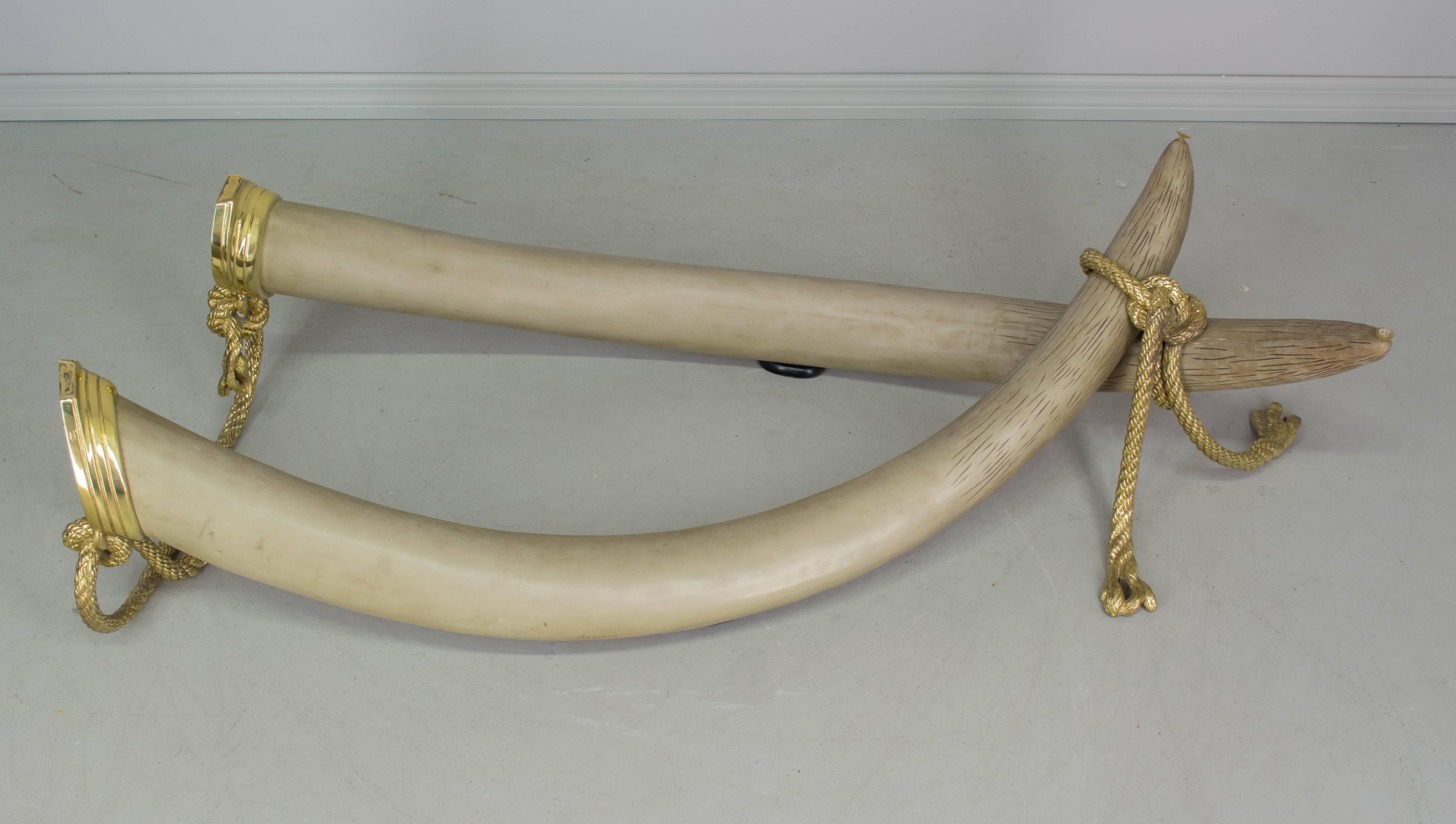 20th Century Monumental Faux Tusk Coffee Table, Signed Valenti