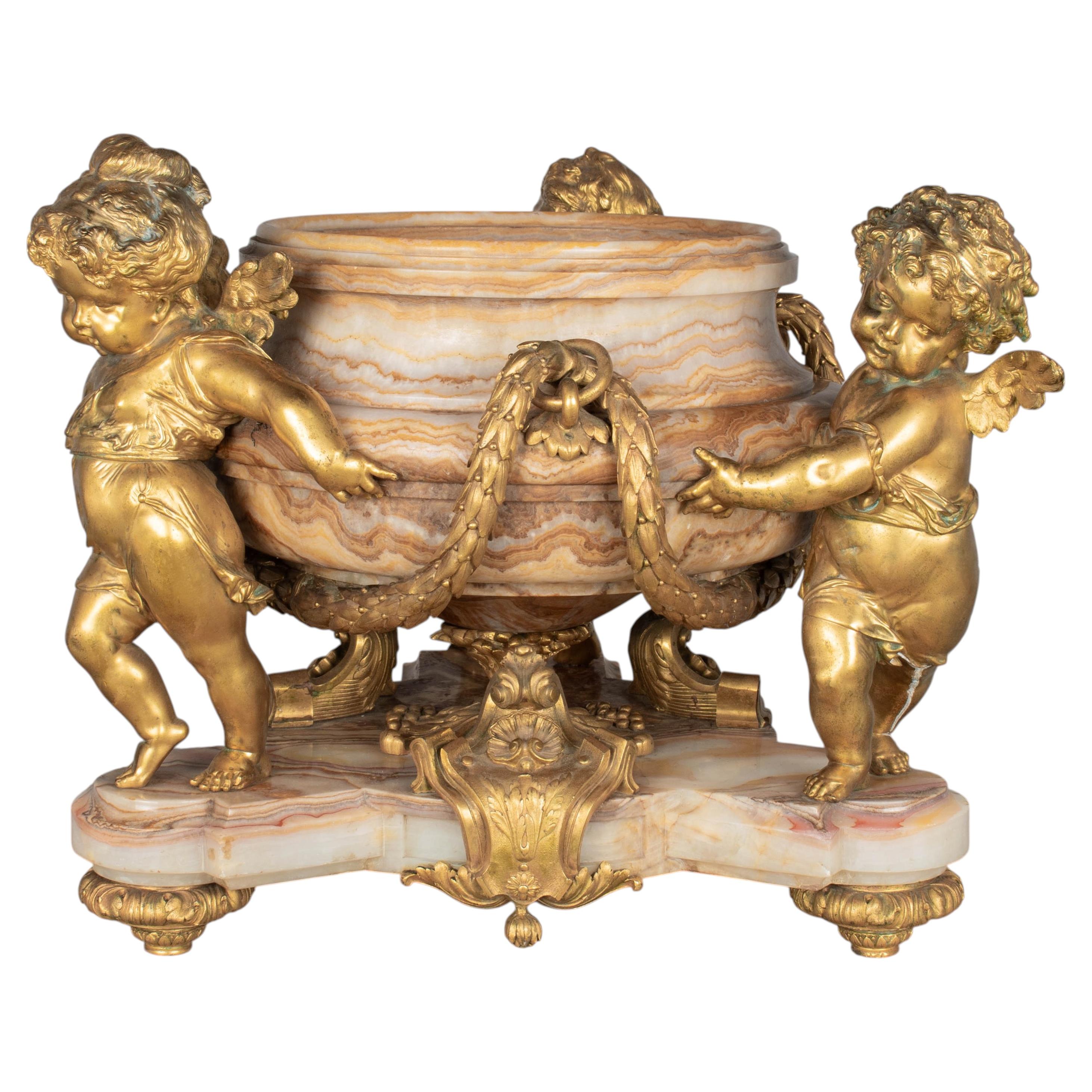 H. Journet & Cie 19th Century French Ormolu Bronze & Oynx Centerpiece