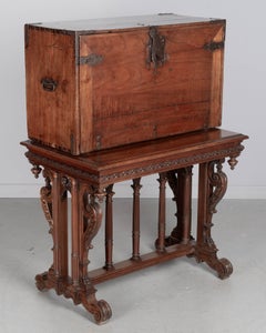 19th Century Spanish Vargueno Desk, Hand-Carved Walnut