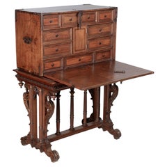 19th Century Spanish Vargueno Desk, Hand-Carved Walnut