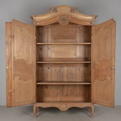 19th Century Louis XV French Armoire, Hand-Carved Pine, Circa 1880