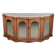 English Victorian Burl Walnut Serpentine Marble Top Sideboard