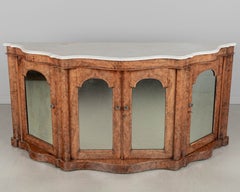English Victorian Burl Walnut Serpentine Marble Top Sideboard