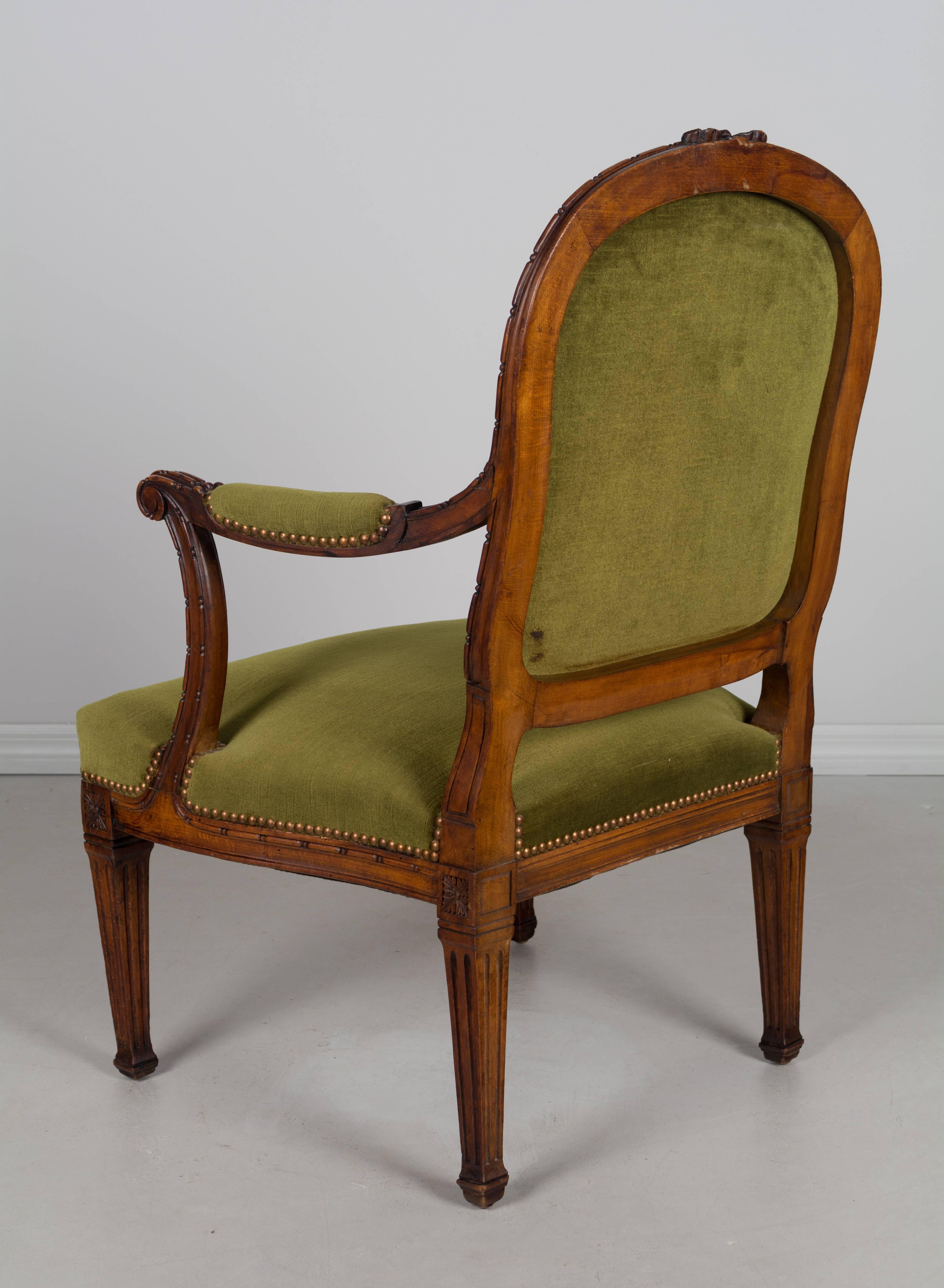 Carved 19th Century Louis XVI Style Fauteuil