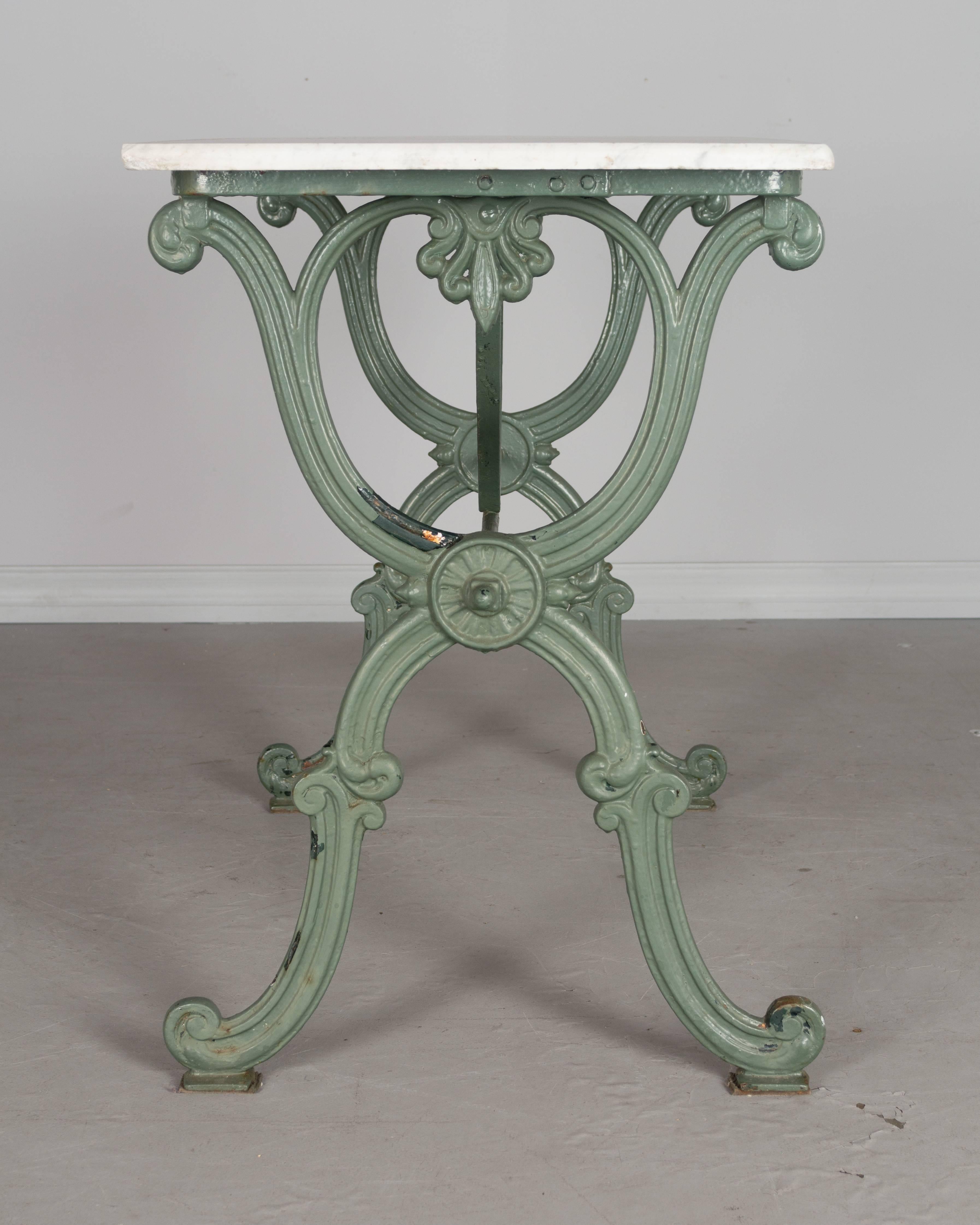 19th Century French Cast Iron Marble-Top Bistro Table 2