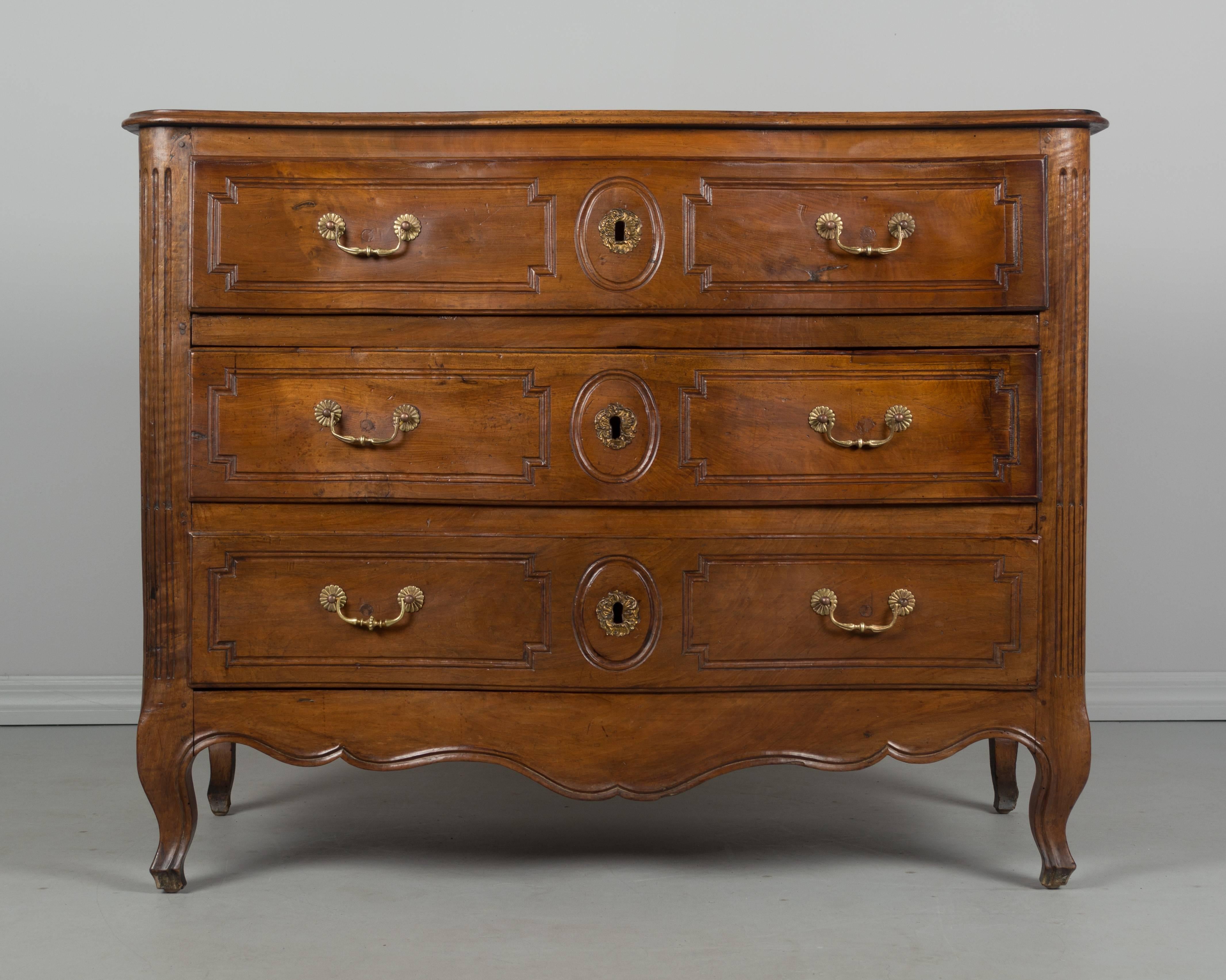 Hand-Carved 18th Century French Louis XV Walnut Commode