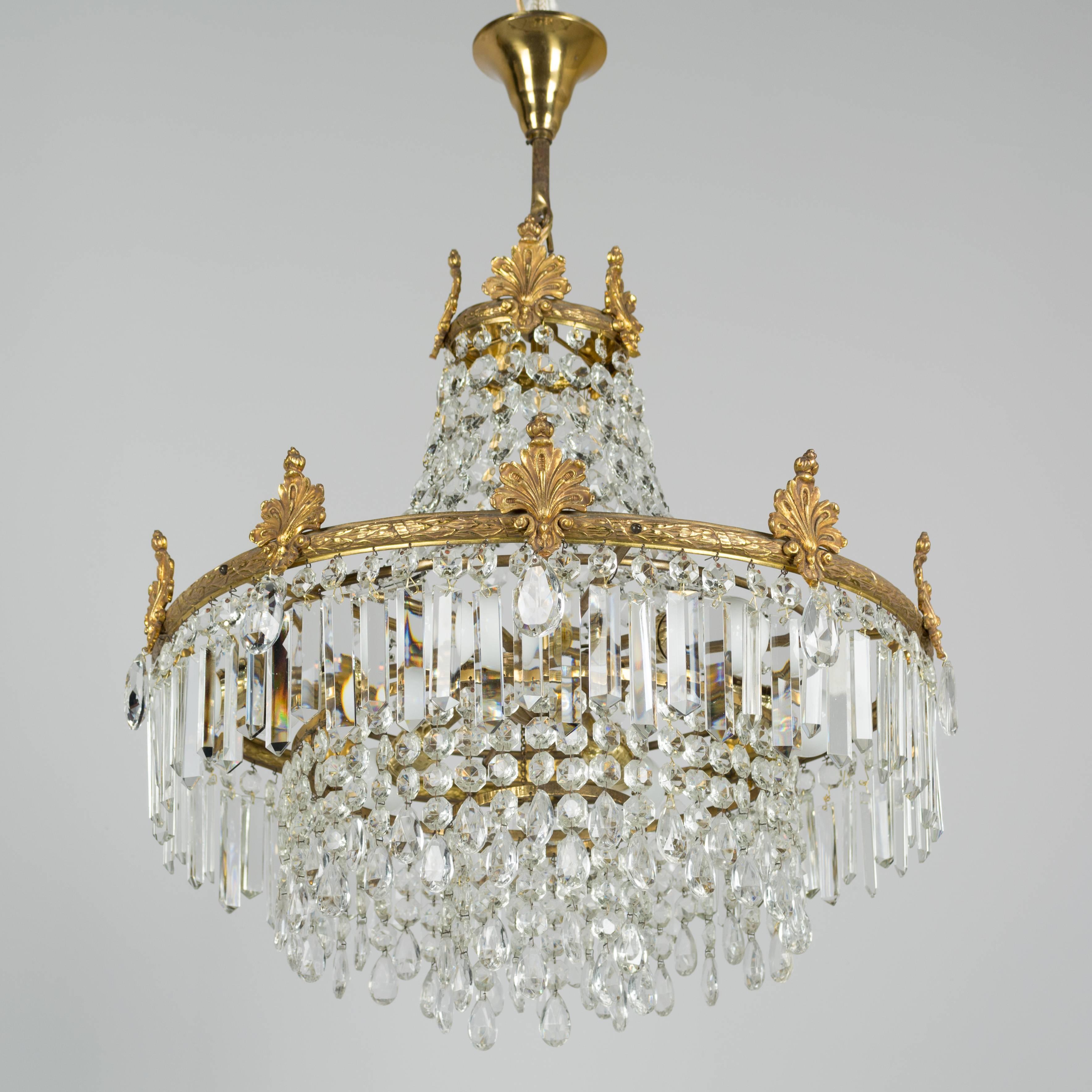 Brass French Empire Style Crystal Chandelier
