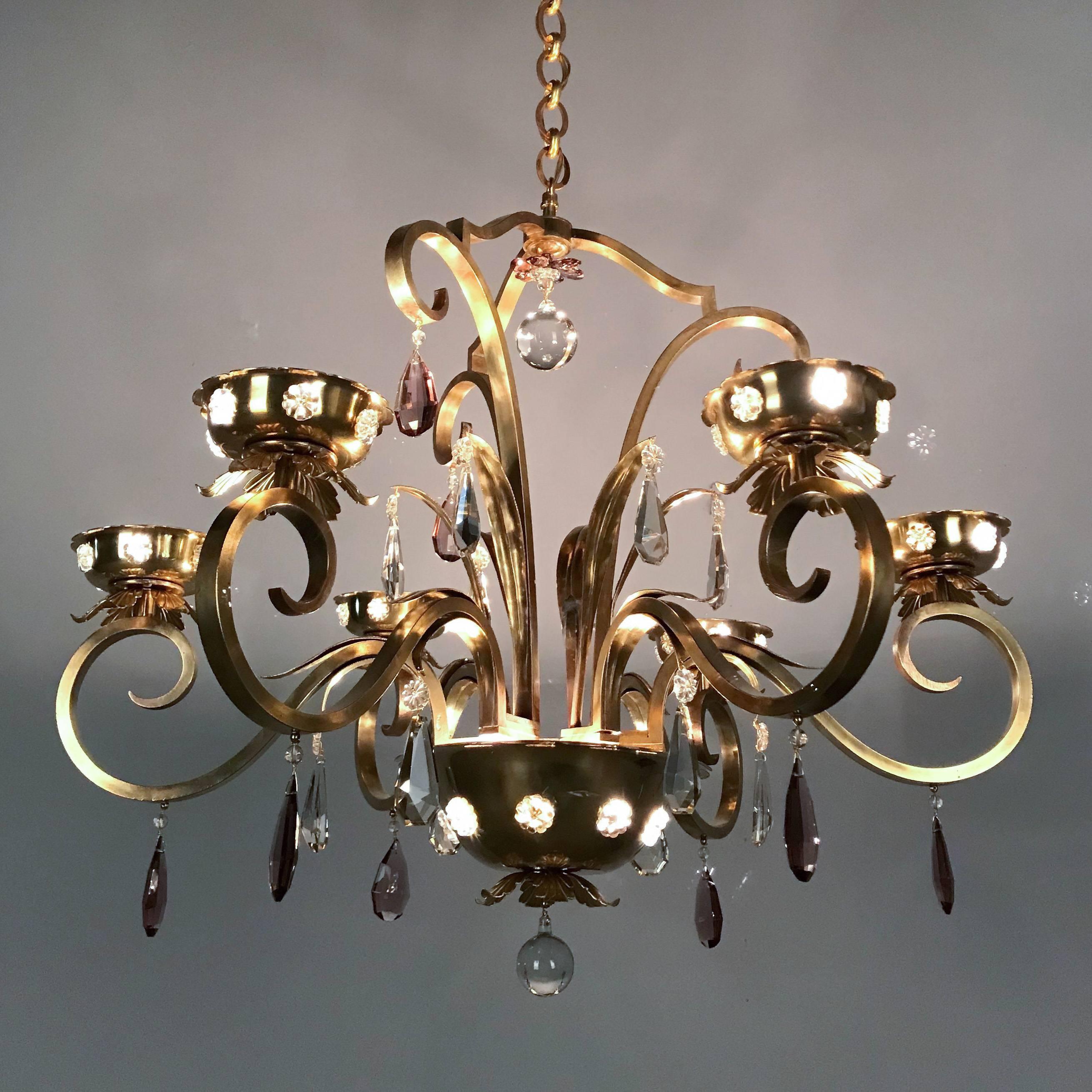 Mid-Century Modern French Modern Maison Jansen Style Brass Chandelier For Sale