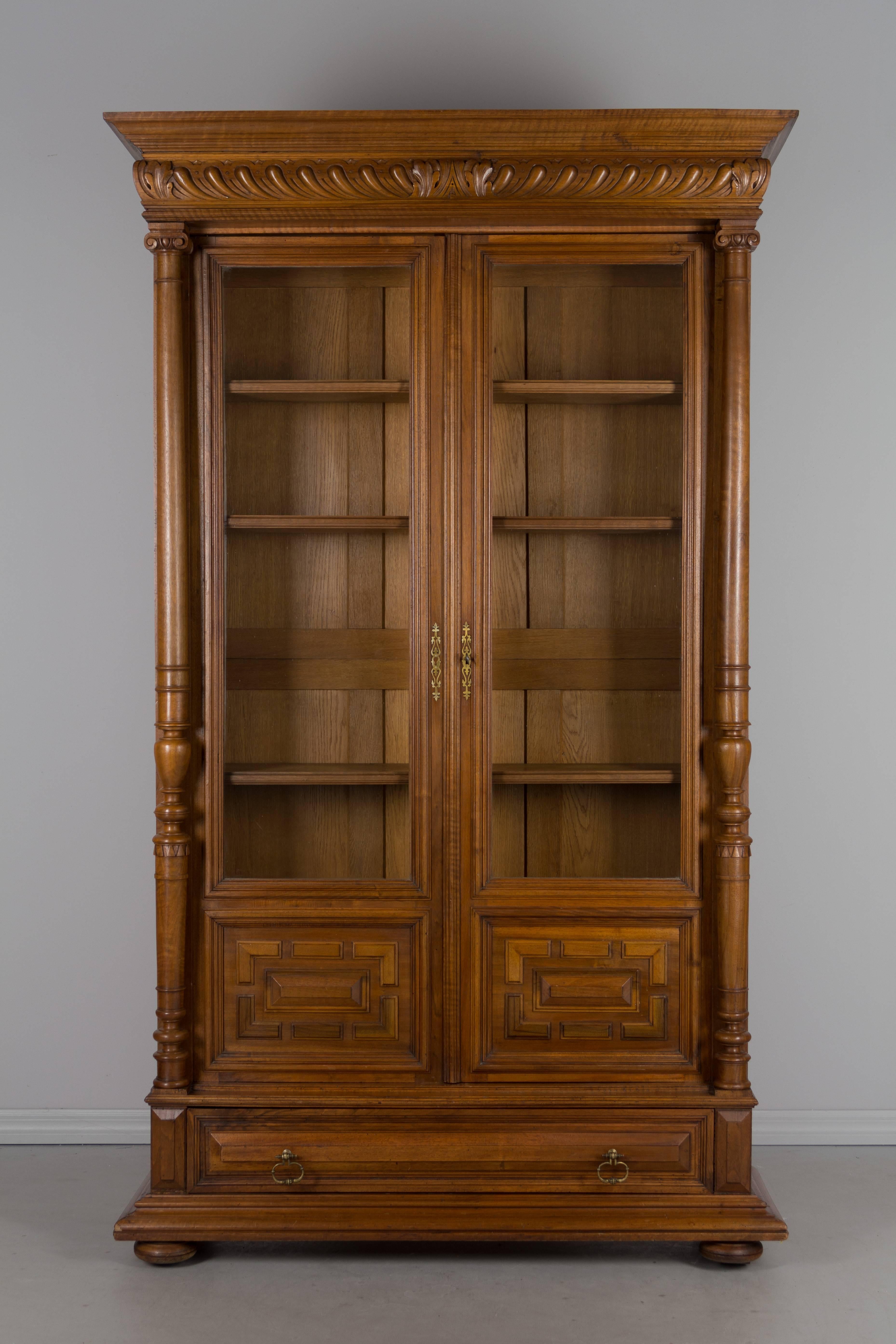 French Provincial 19th Century, French Henri II Style Walnut Bibliotheque