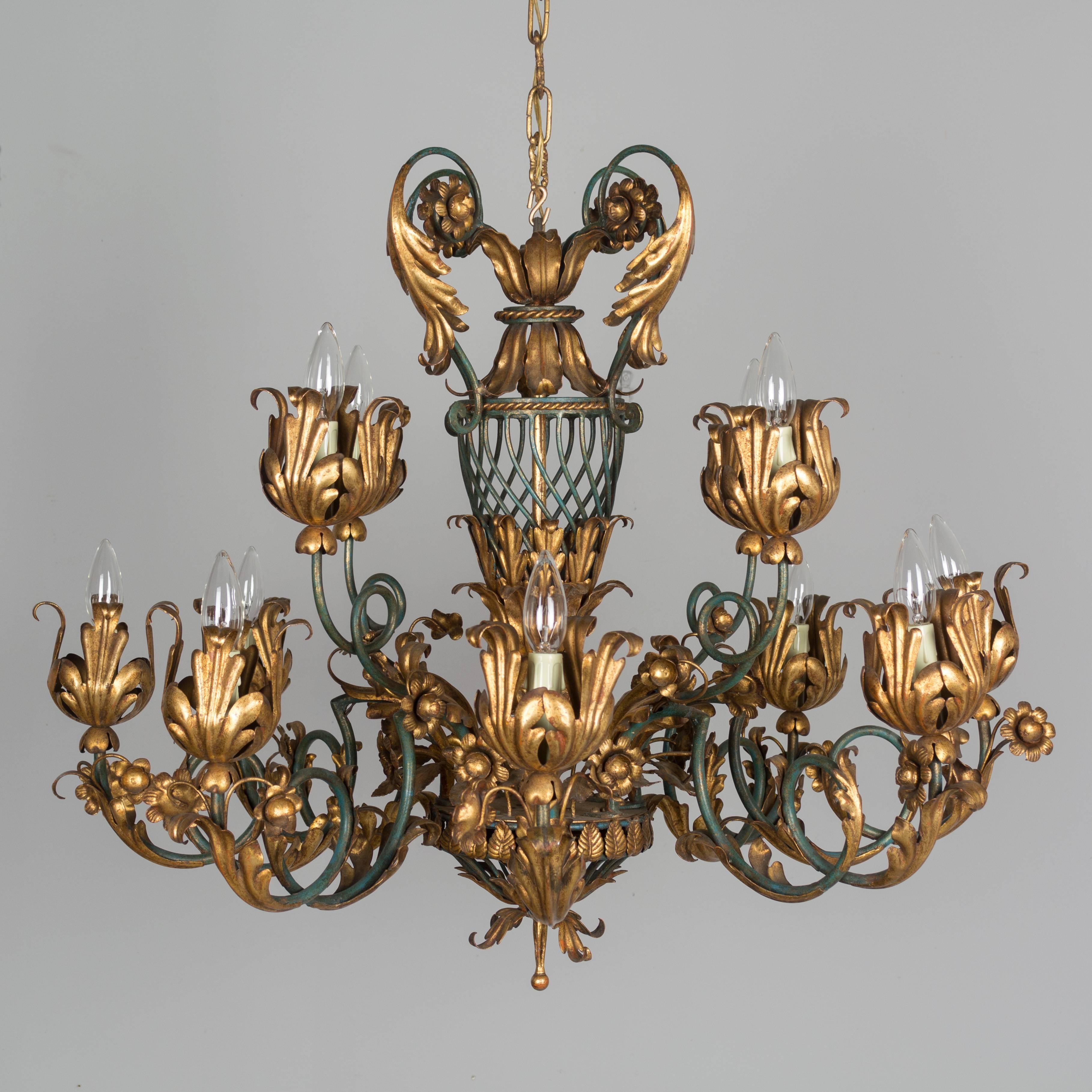 French 1940s Parcel-Gilt Chandelier 3