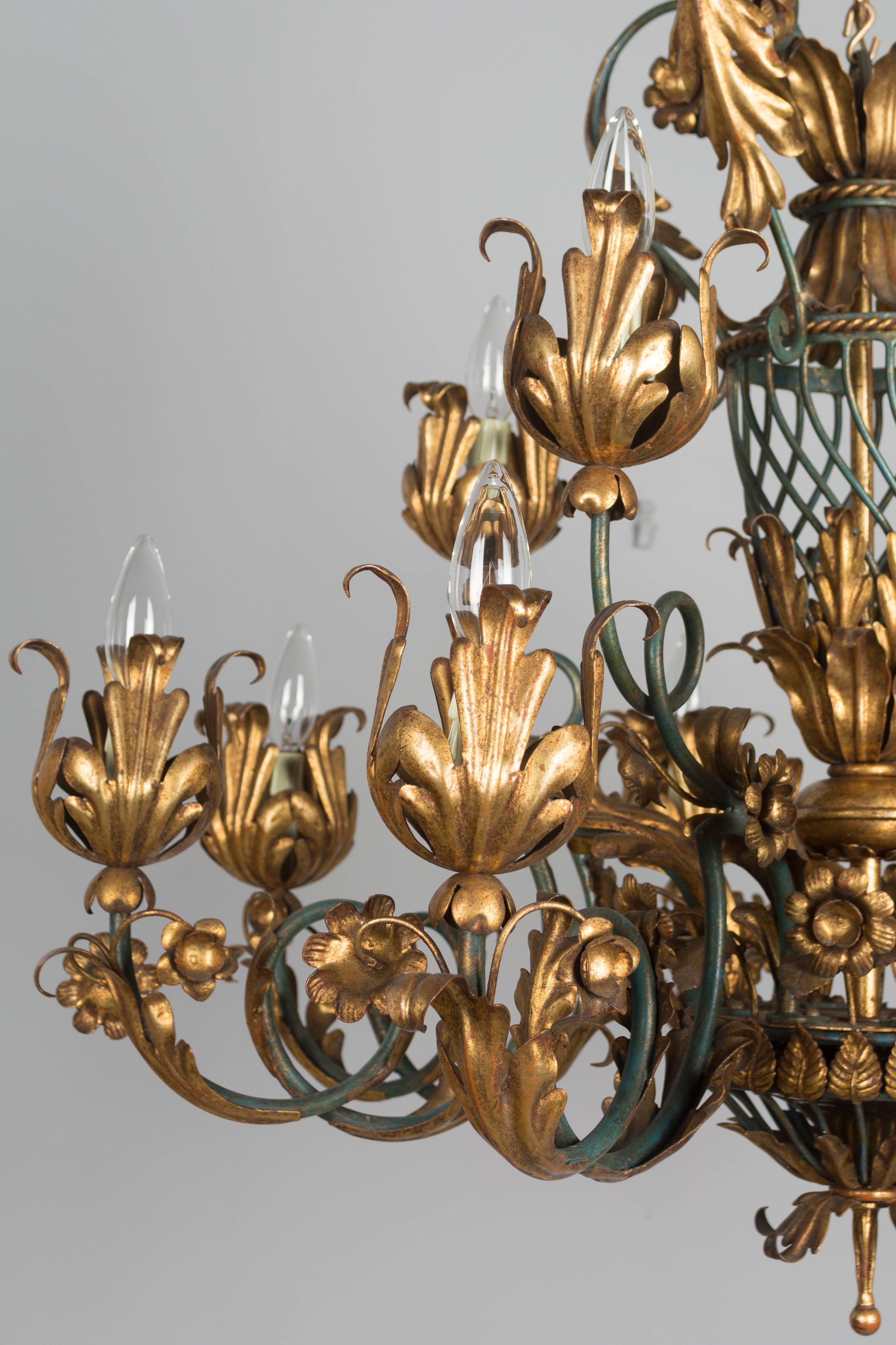 French 1940s Parcel-Gilt Chandelier 2